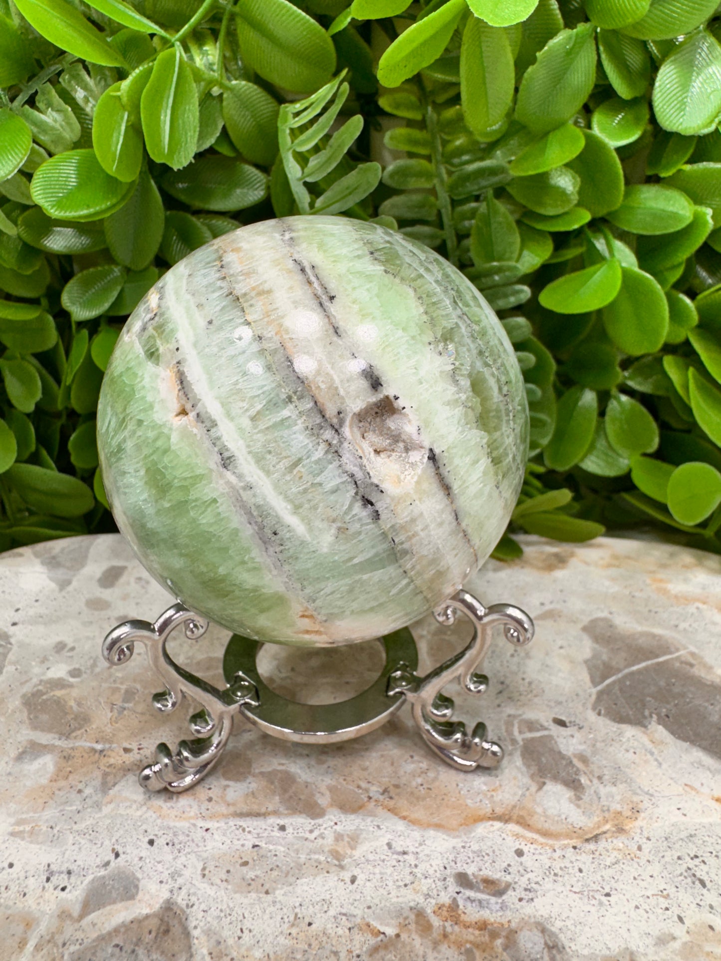 Emerald Kiwi Calcite Sphere 528g