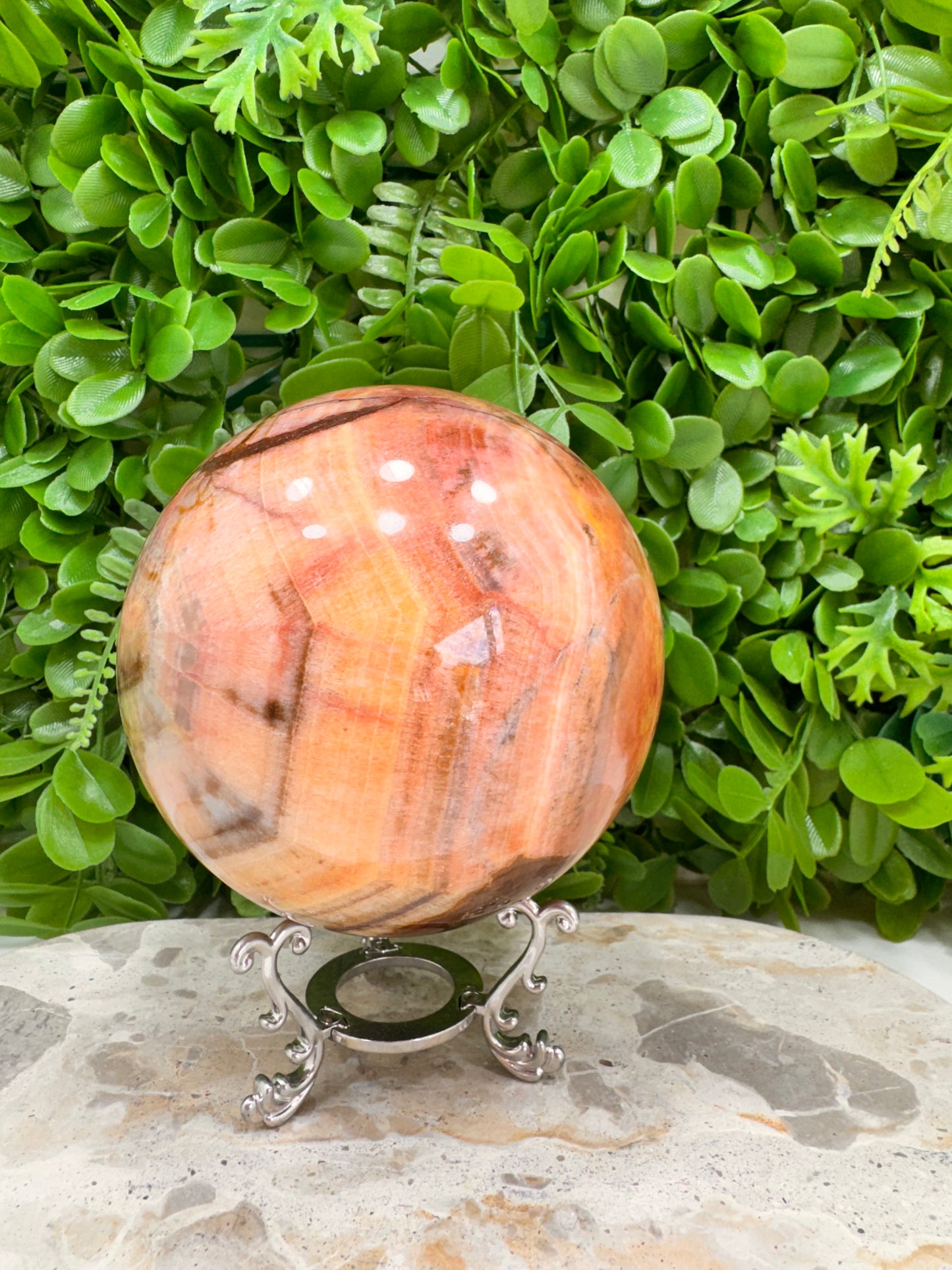 Peach Banded Calcite Sphere 2072g