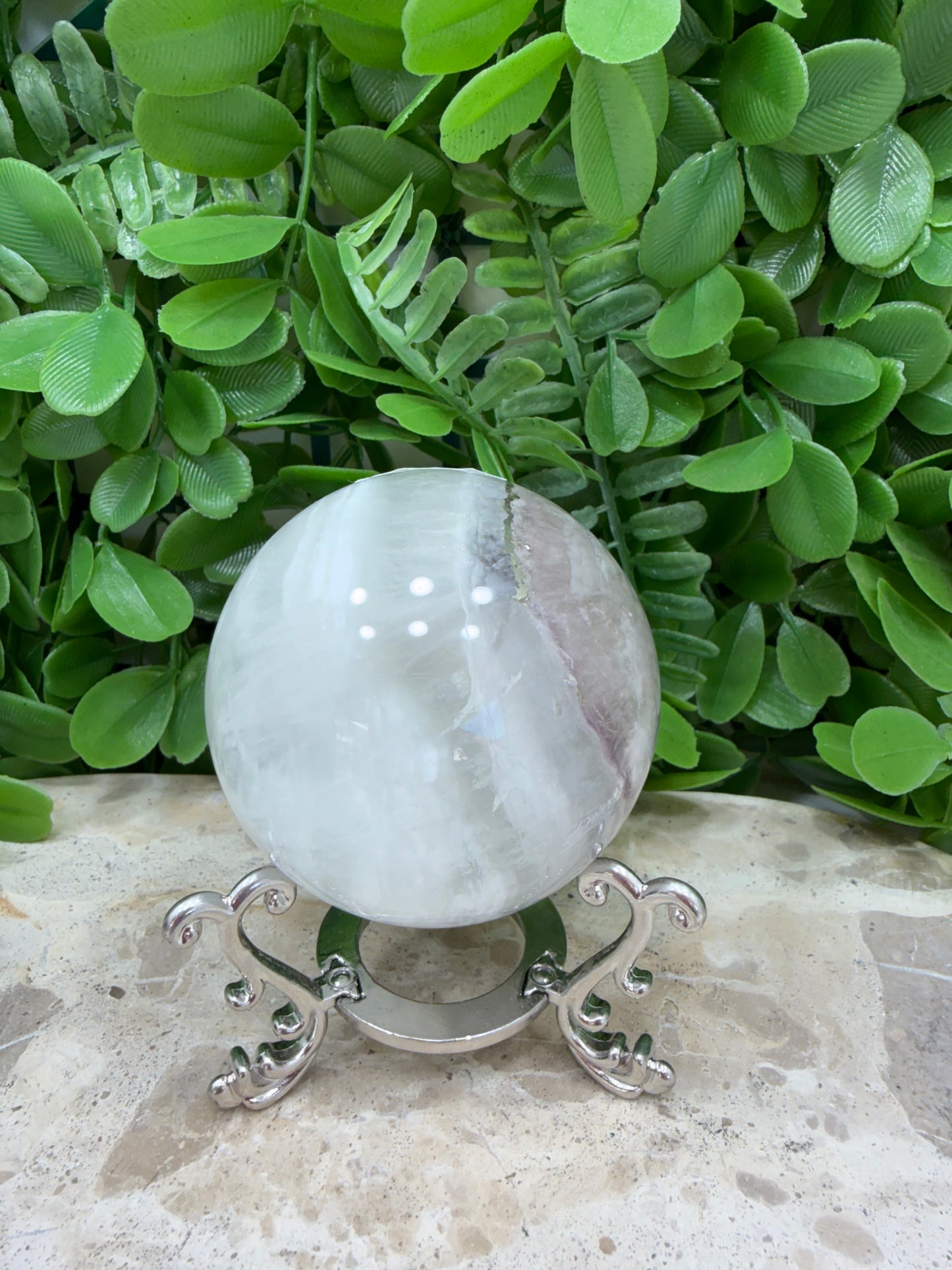 White Fluorite with Pyrite Sphere 394g
