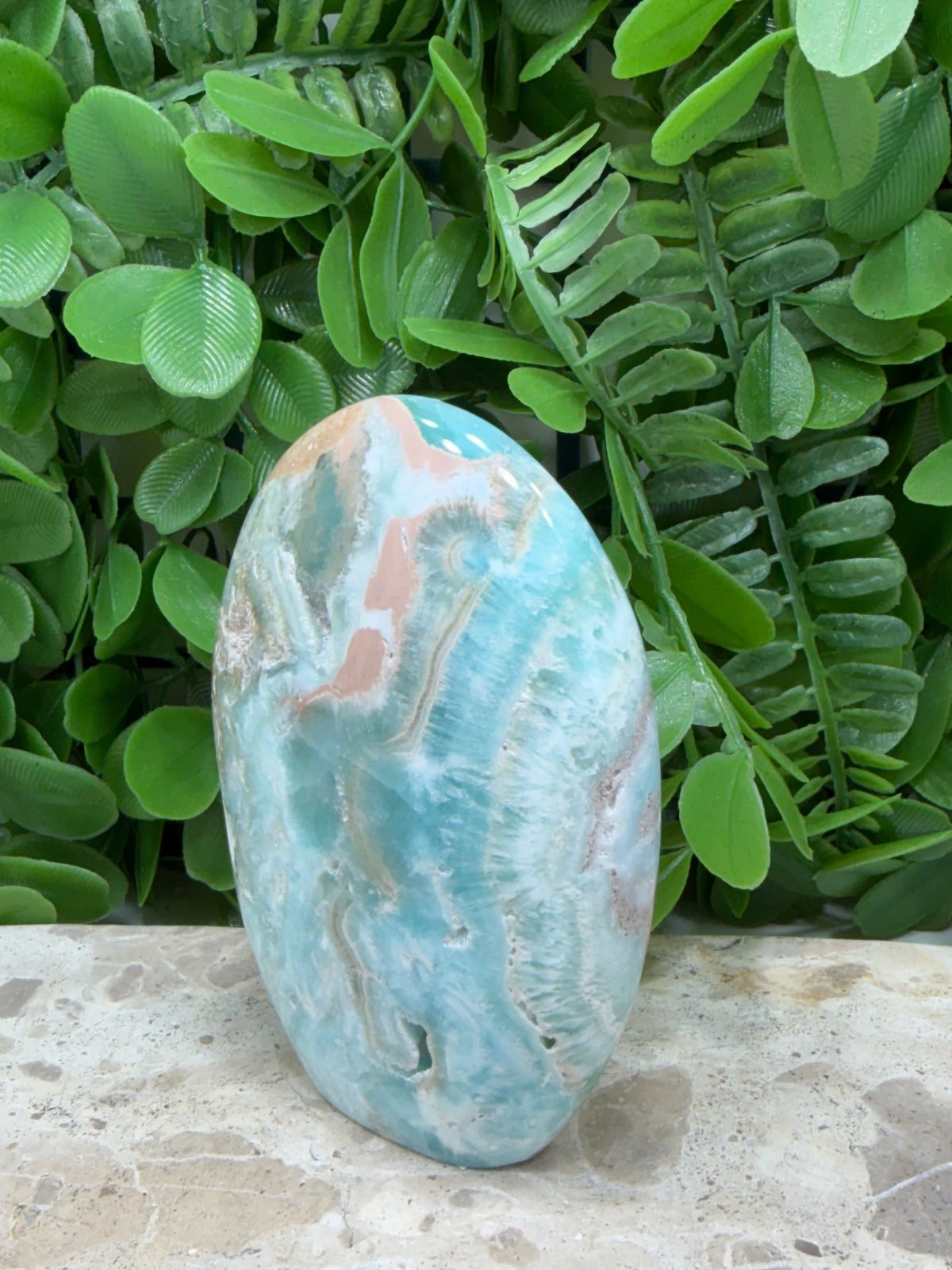 Standing Blue Aragonite With Smithsonite Freeform 260g