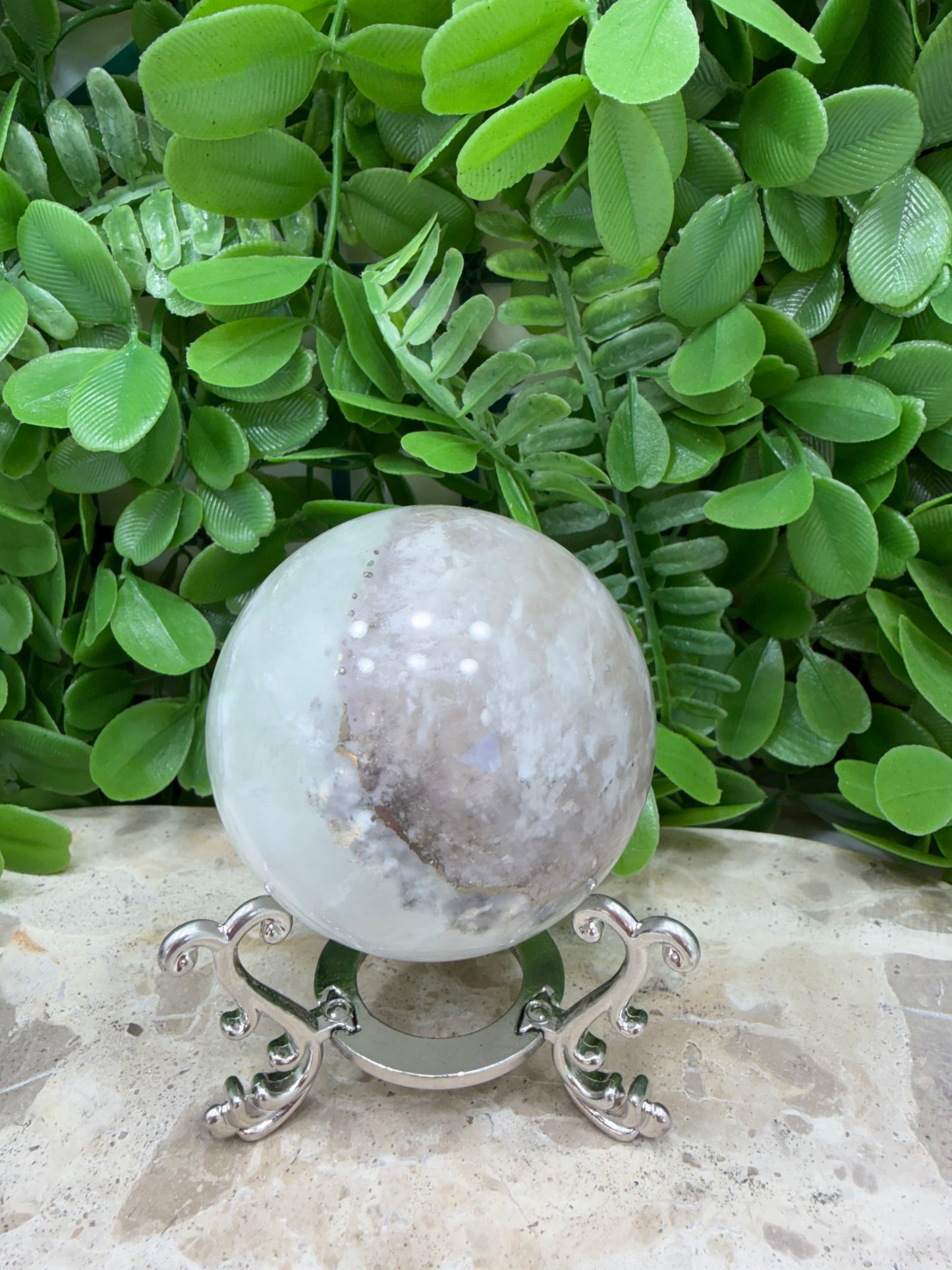 White Fluorite with Pyrite Sphere 394g