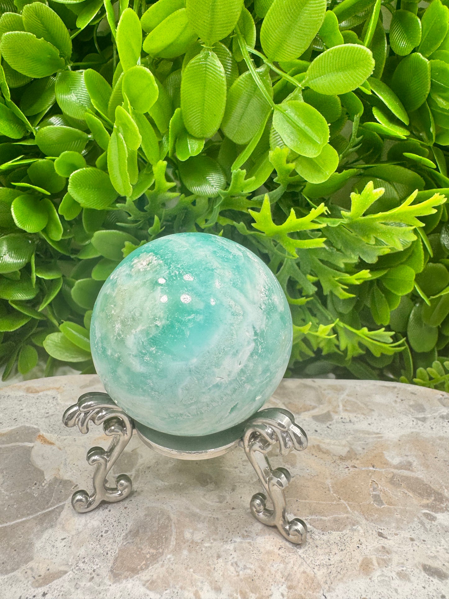 Blue Aragonite with Smithsonite Sphere 288g
