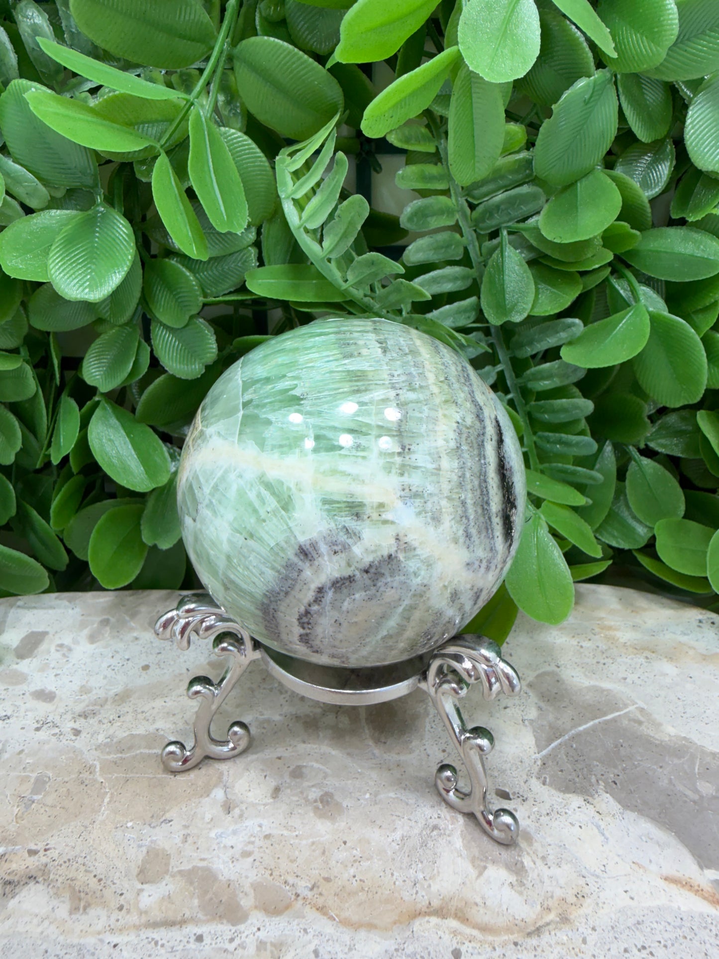 Emerald Kiwi Calcite Sphere 376g