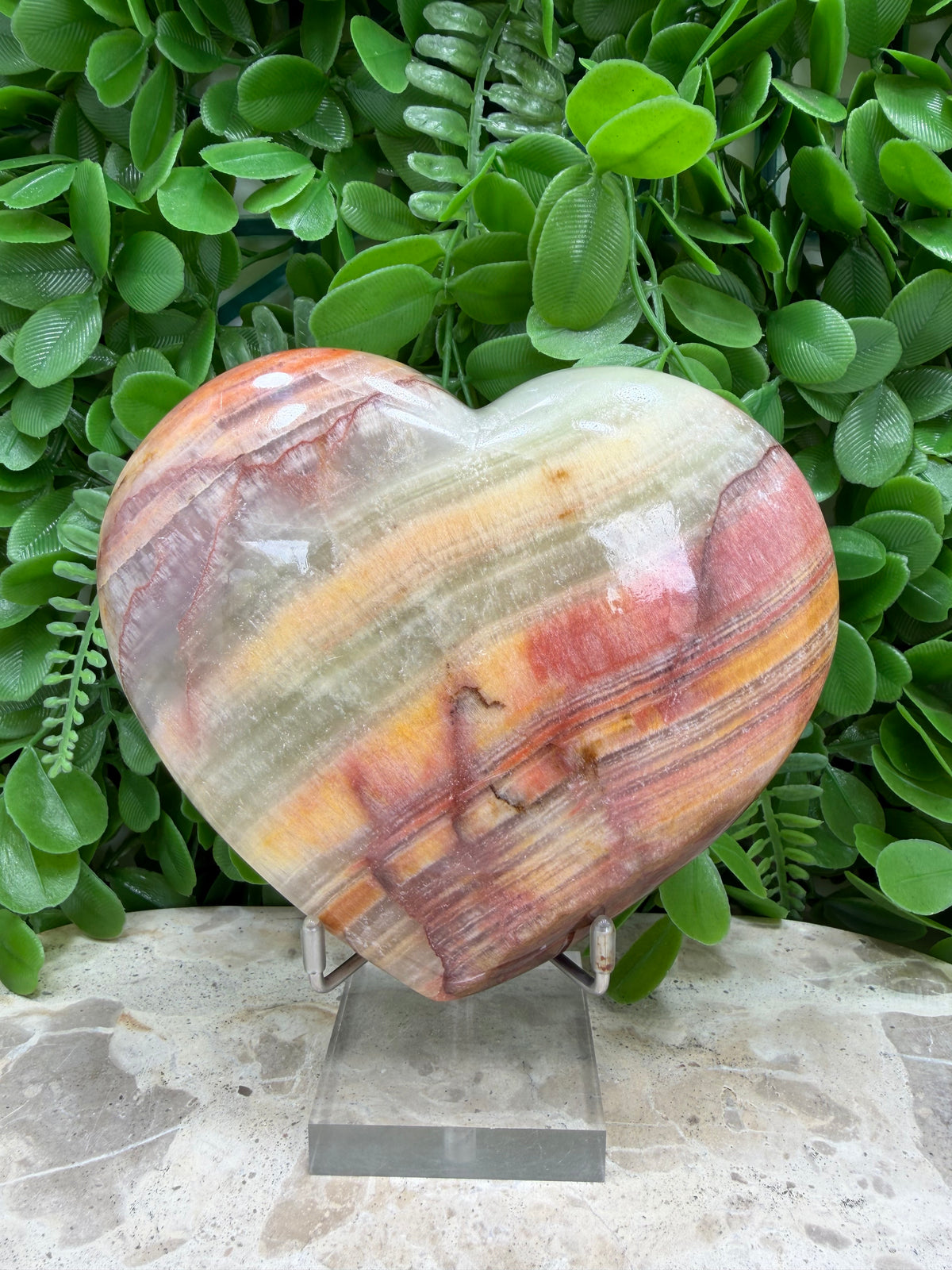 Peach Banded Calcite Heart | Positivity • Comfort • Harmony