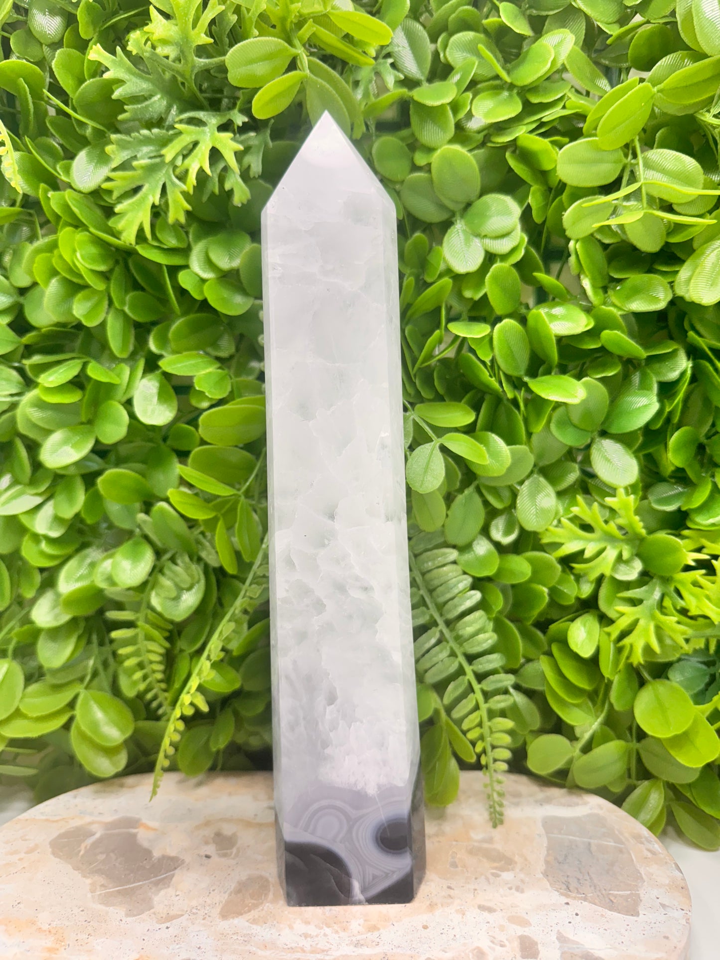 Quartz with Moss Agate Tower 802g