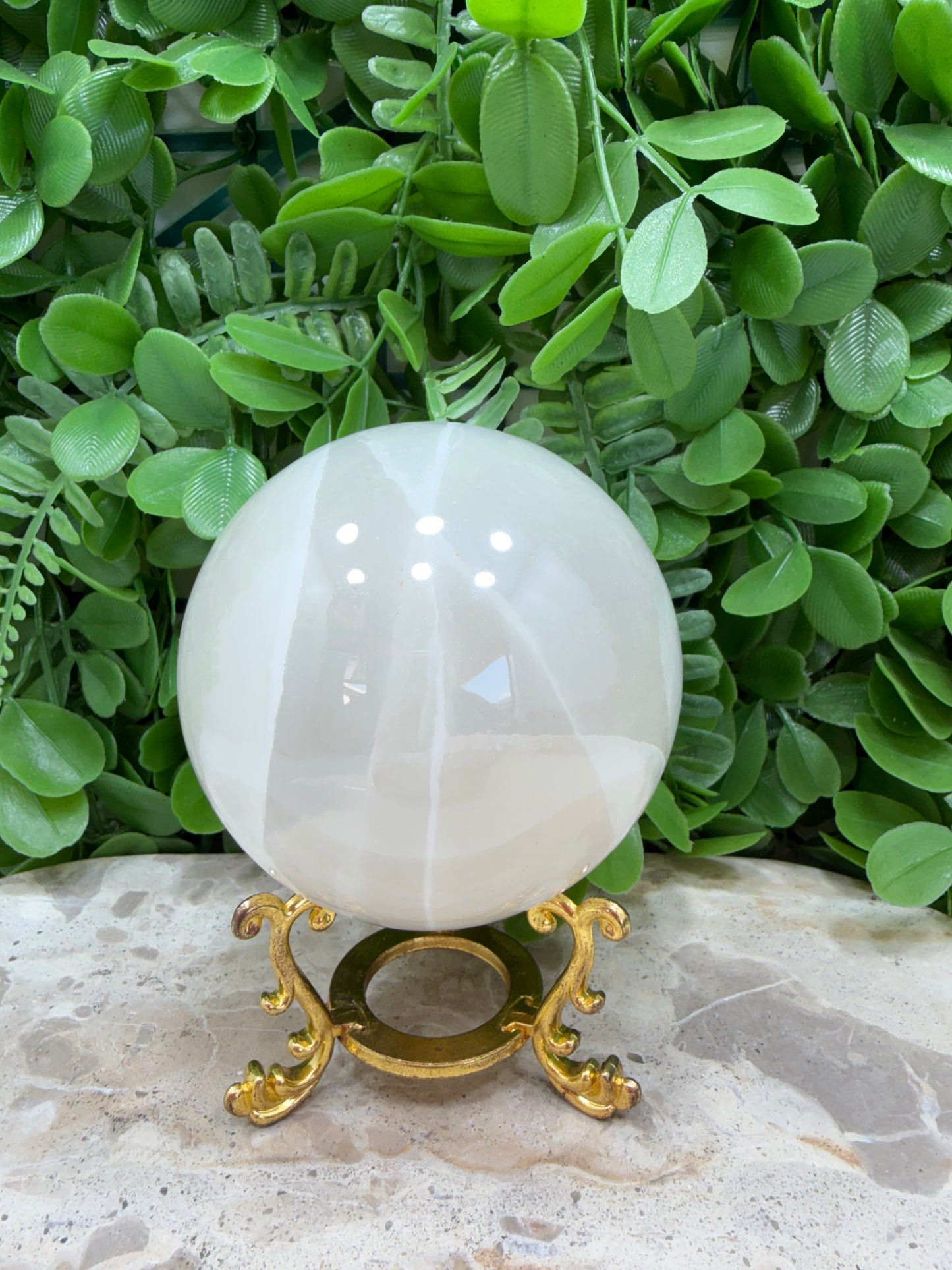 Dendritic Silky white Calcite Sphere 812g