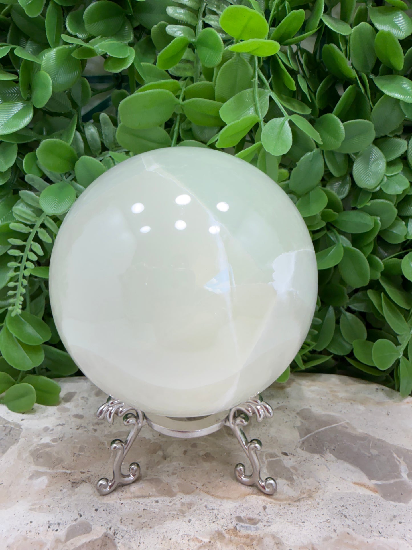 Silky White Calcite Sphere 1548g