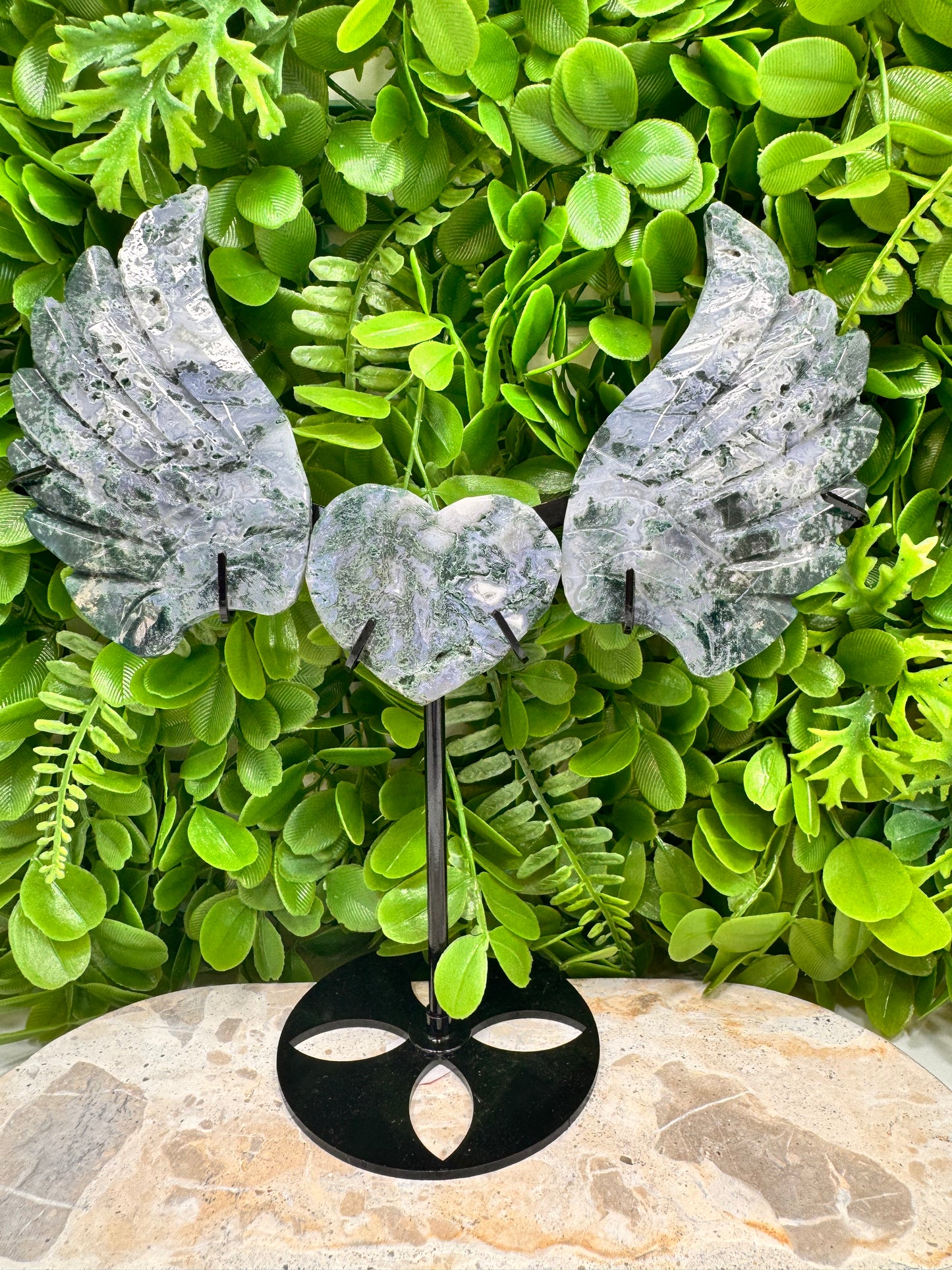 Moss Agate Heart Wings 426g