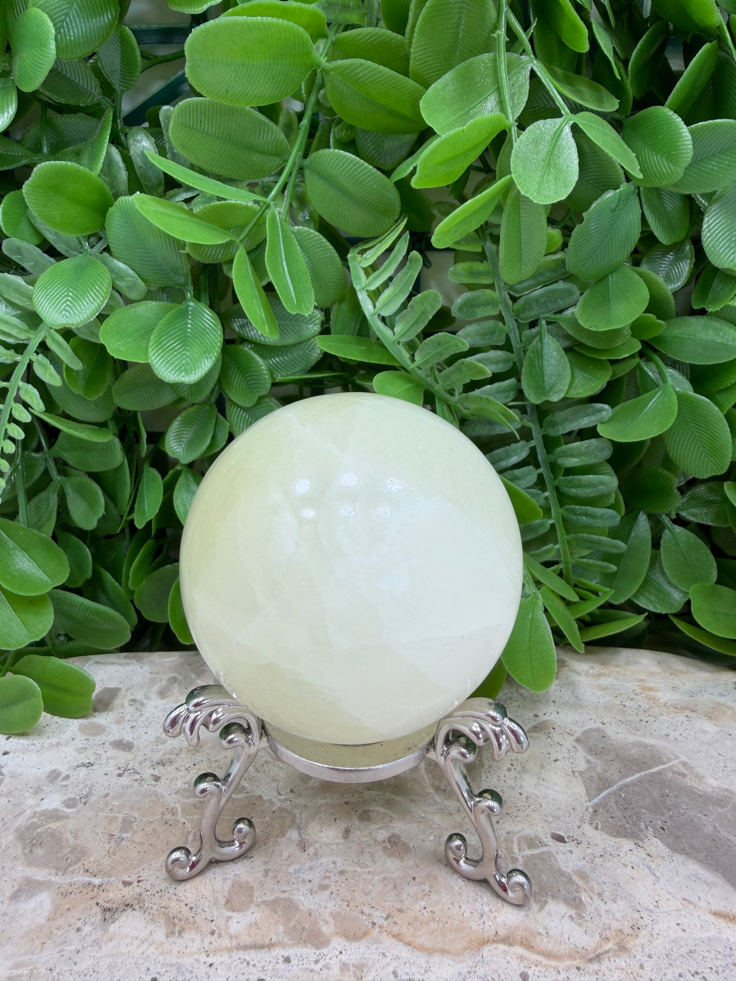 Silky White Calcite Sphere 432g