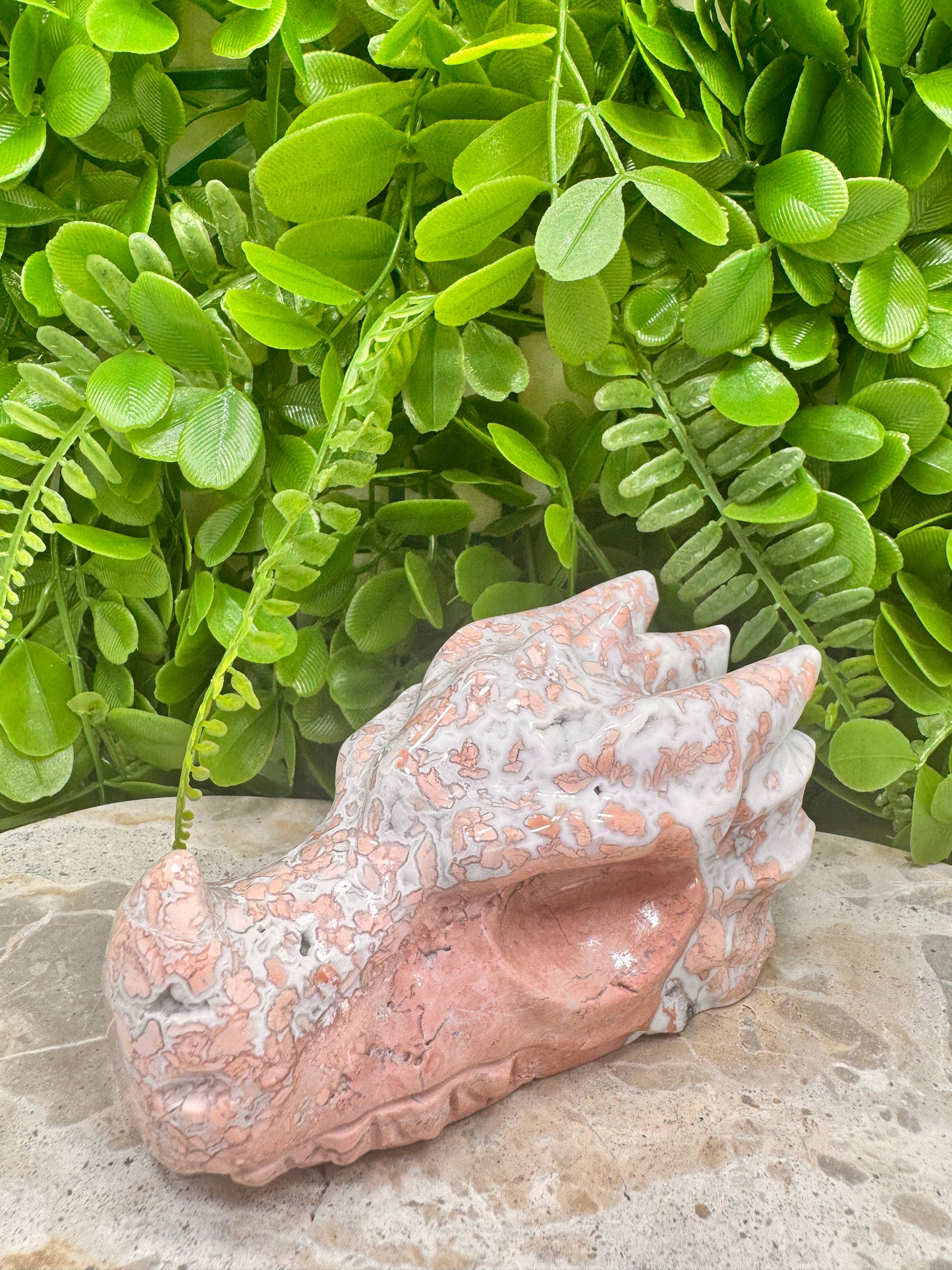 Pink Agate Dragon Skull 635g