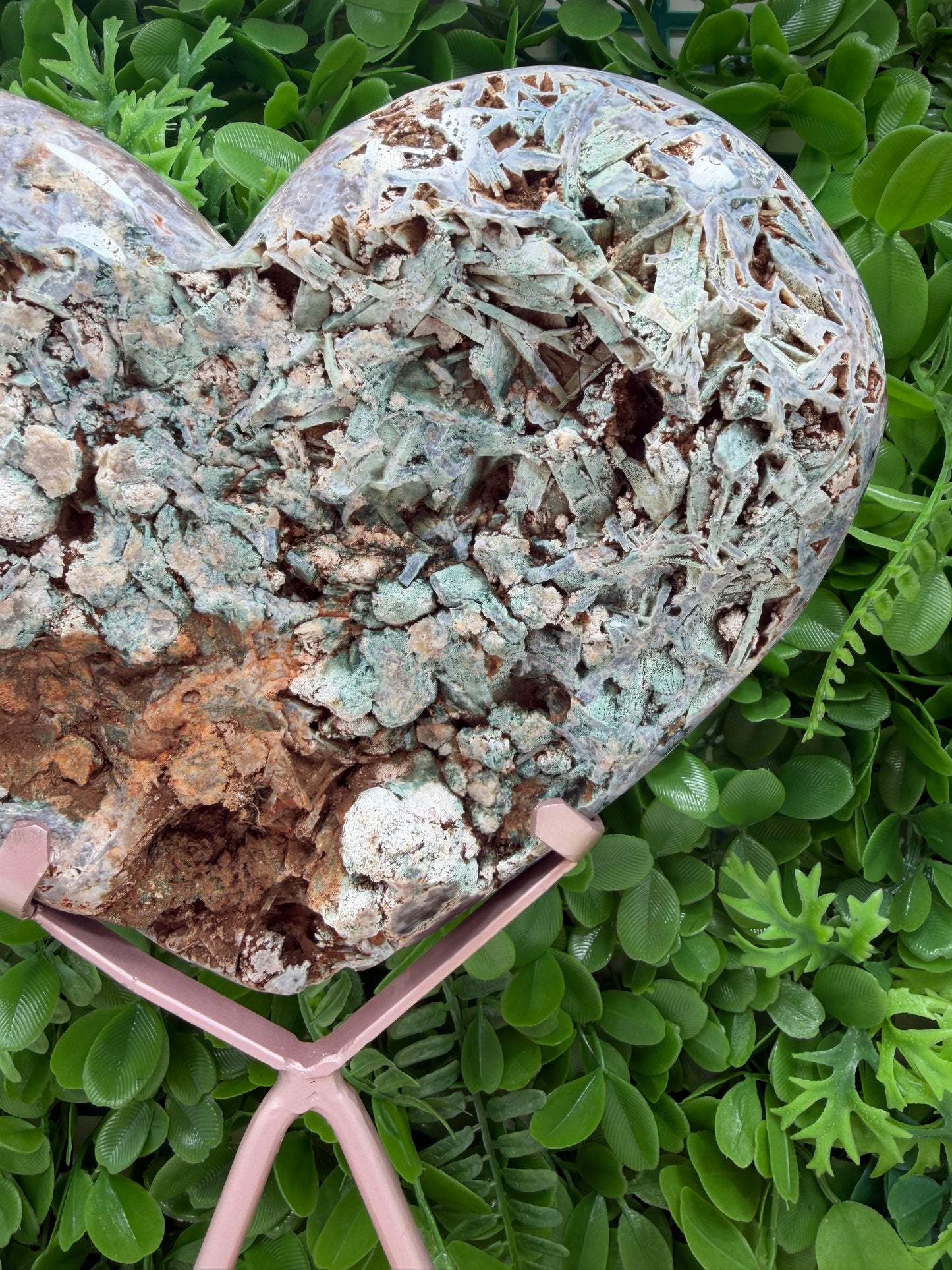 Pink Amethyst Rutile Heart with Stand 2252g
