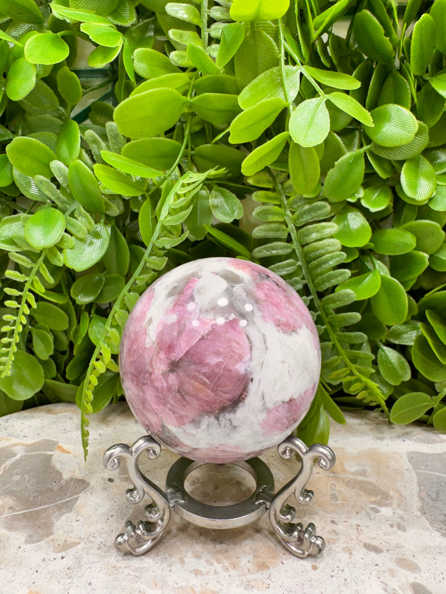 Pink Tourmaline Smokey Quartz Sphere 440g