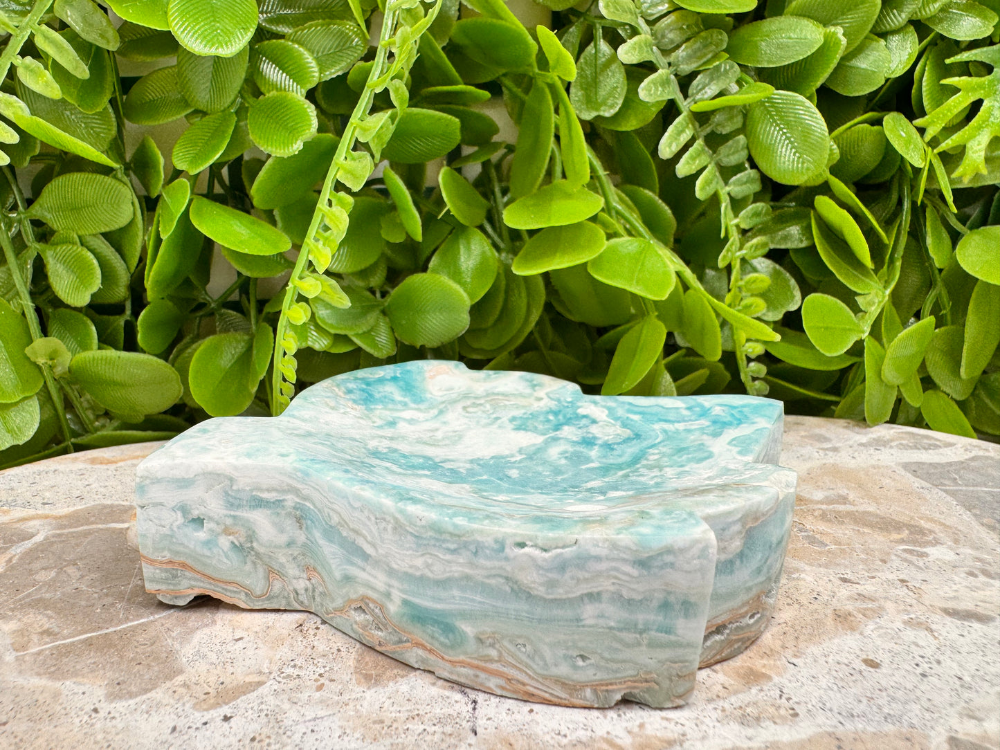 Blue Aragonite Leaf Bowl 282g