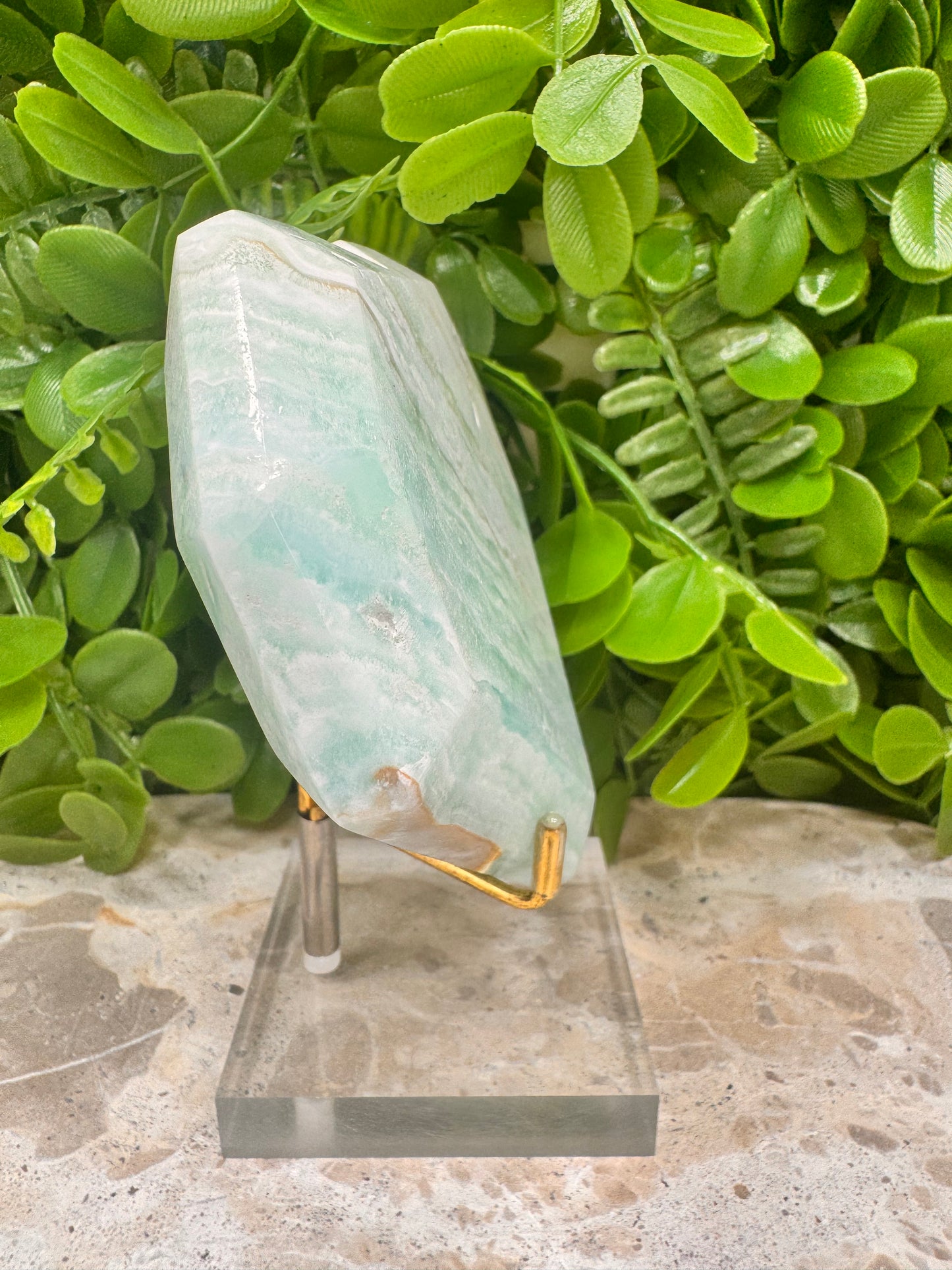 Blue Caribbean Calcite Faceted Heart 434g