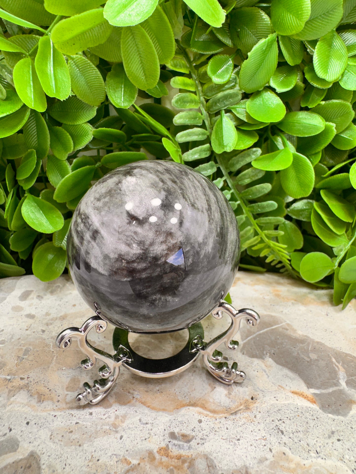 Silver Obsidian Sphere 282g