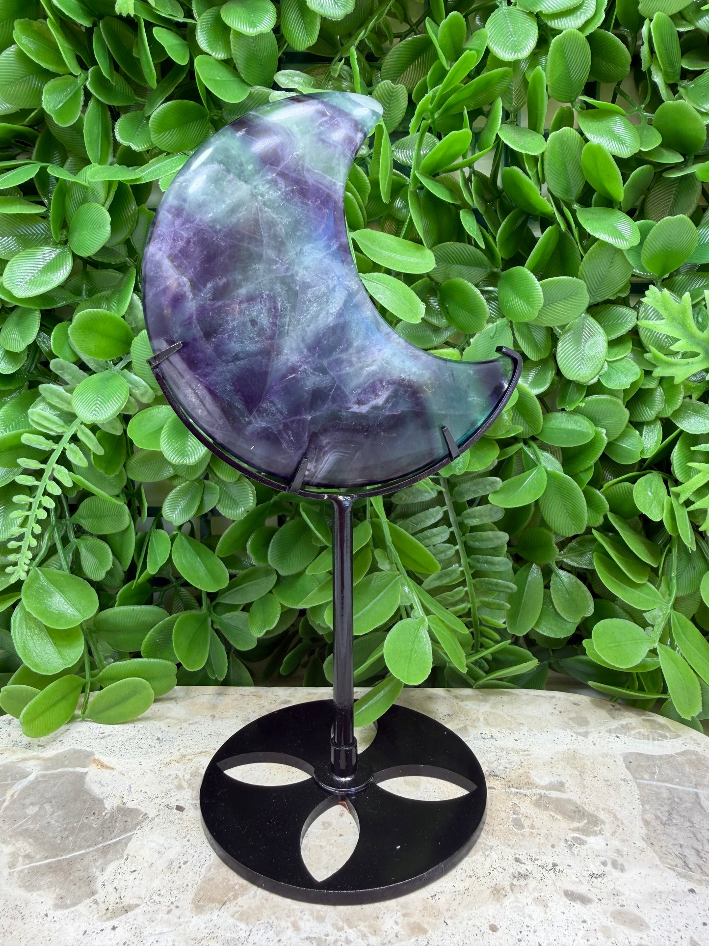 Fluorite Moon with Stand 306g