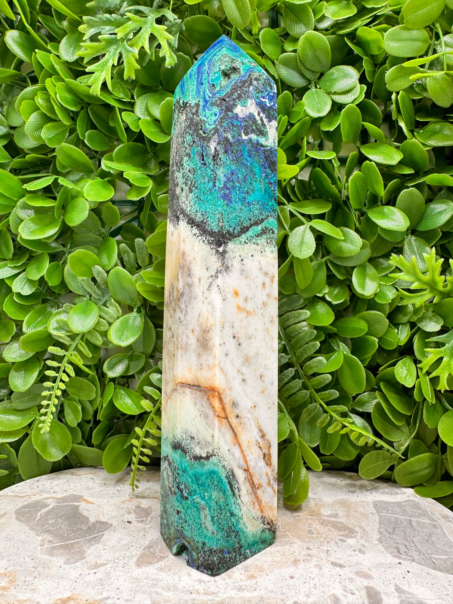 Azurite with Calcite Tower 952g