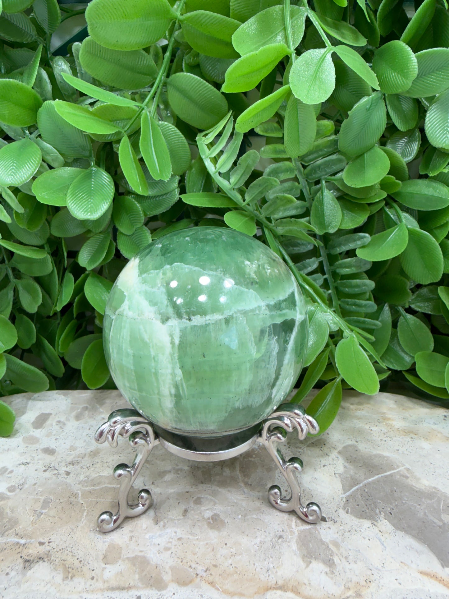 Emerald Kiwi Calcite Sphere 404g