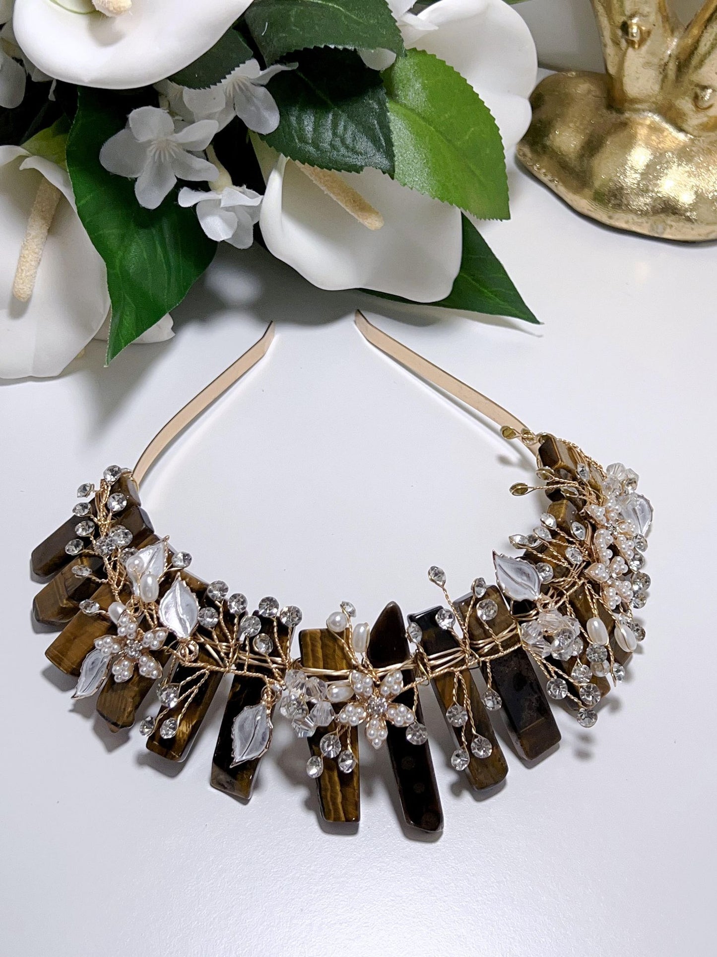 Tiger Eye Flower Tiara Gold