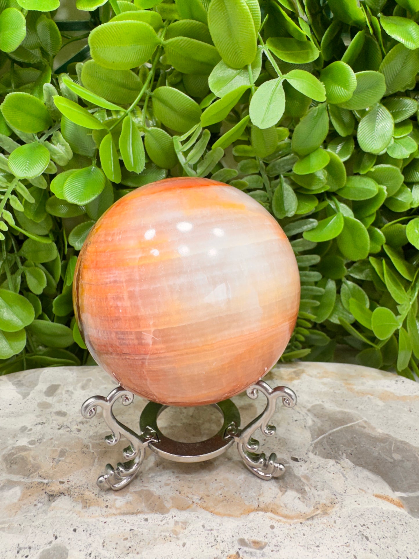Peach Banded Calcite Sphere 640g
