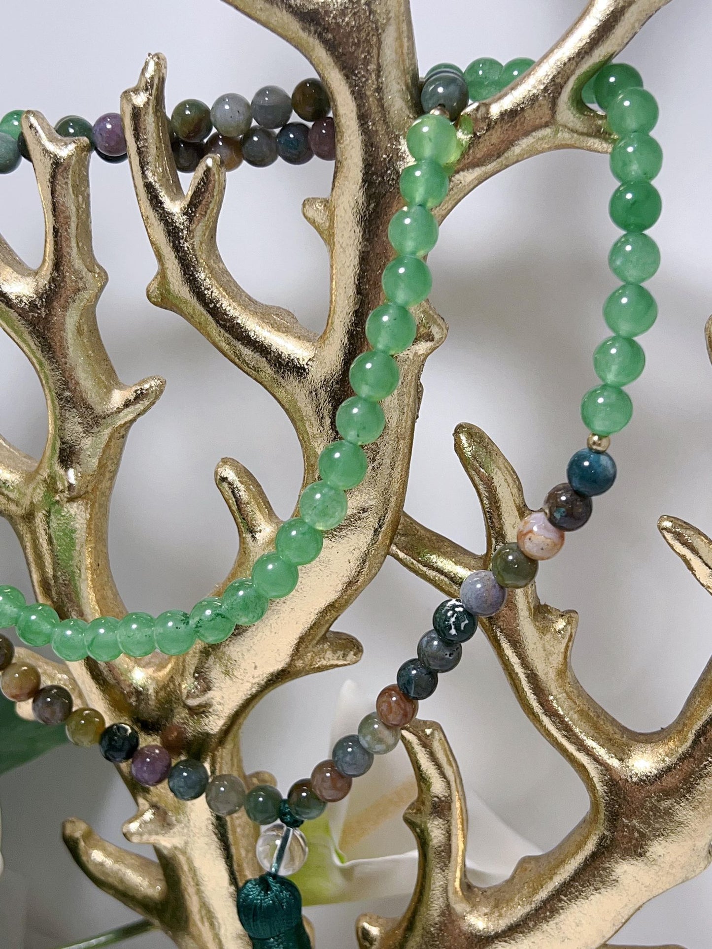 Aventurine - Ocean Jasper Mala Beads with Green Tassel