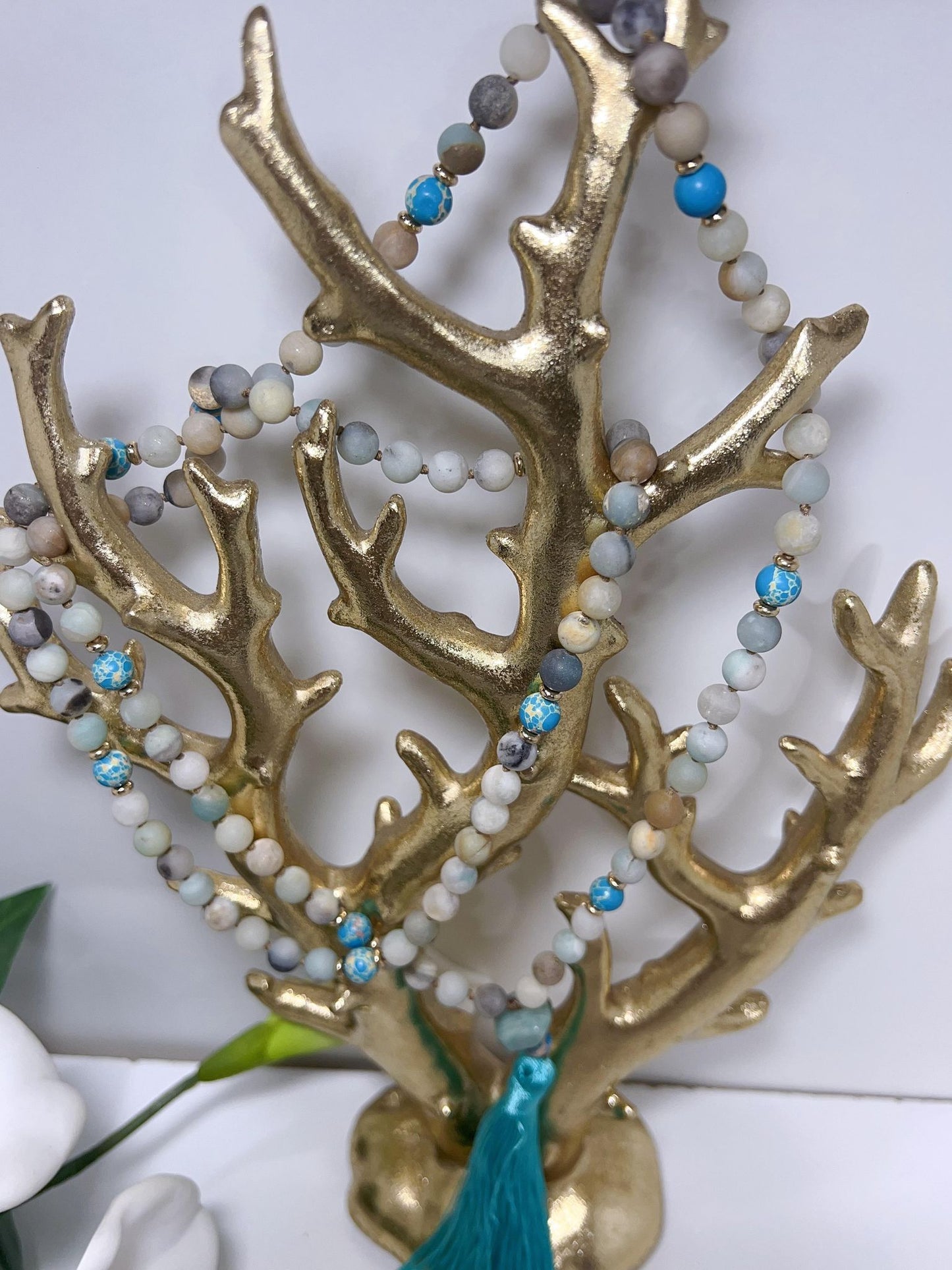Amazonite Mala Beads with Blue Tassel