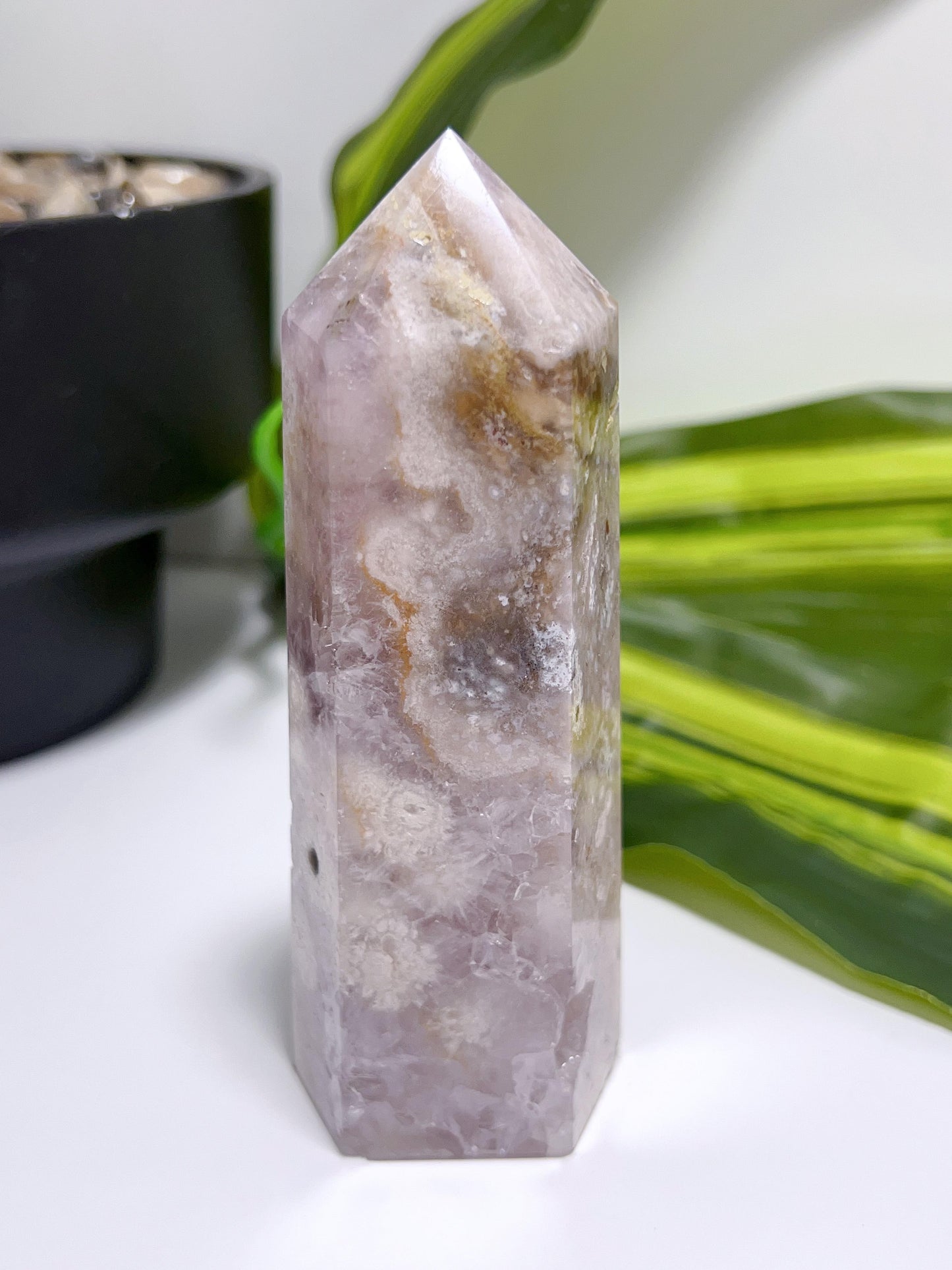 Pink Amethyst with Flower Agate Tower 234g