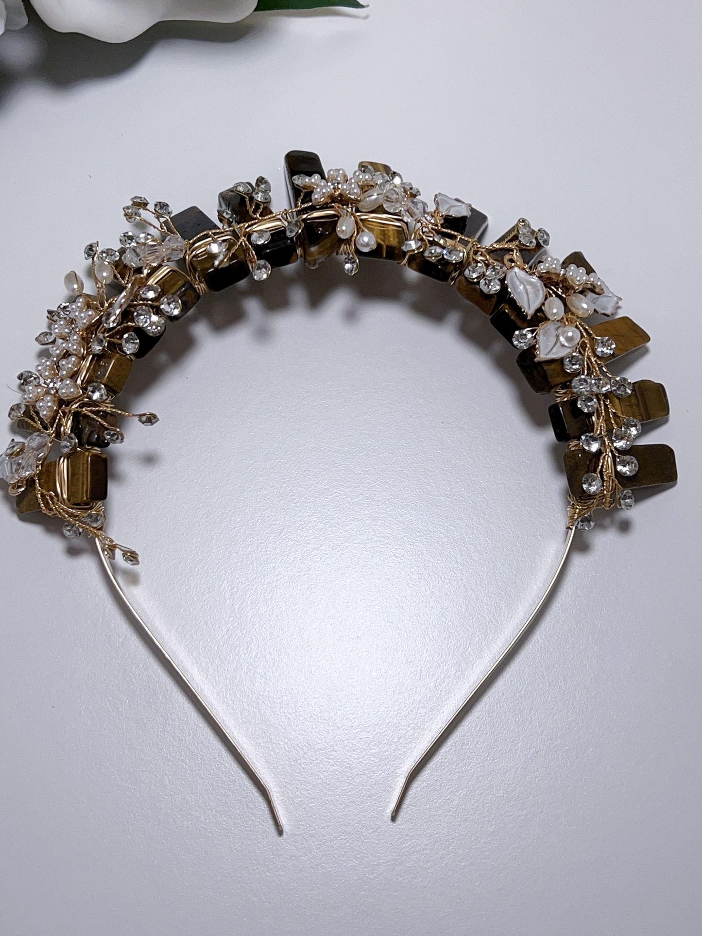 Tiger Eye Flower Tiara Gold