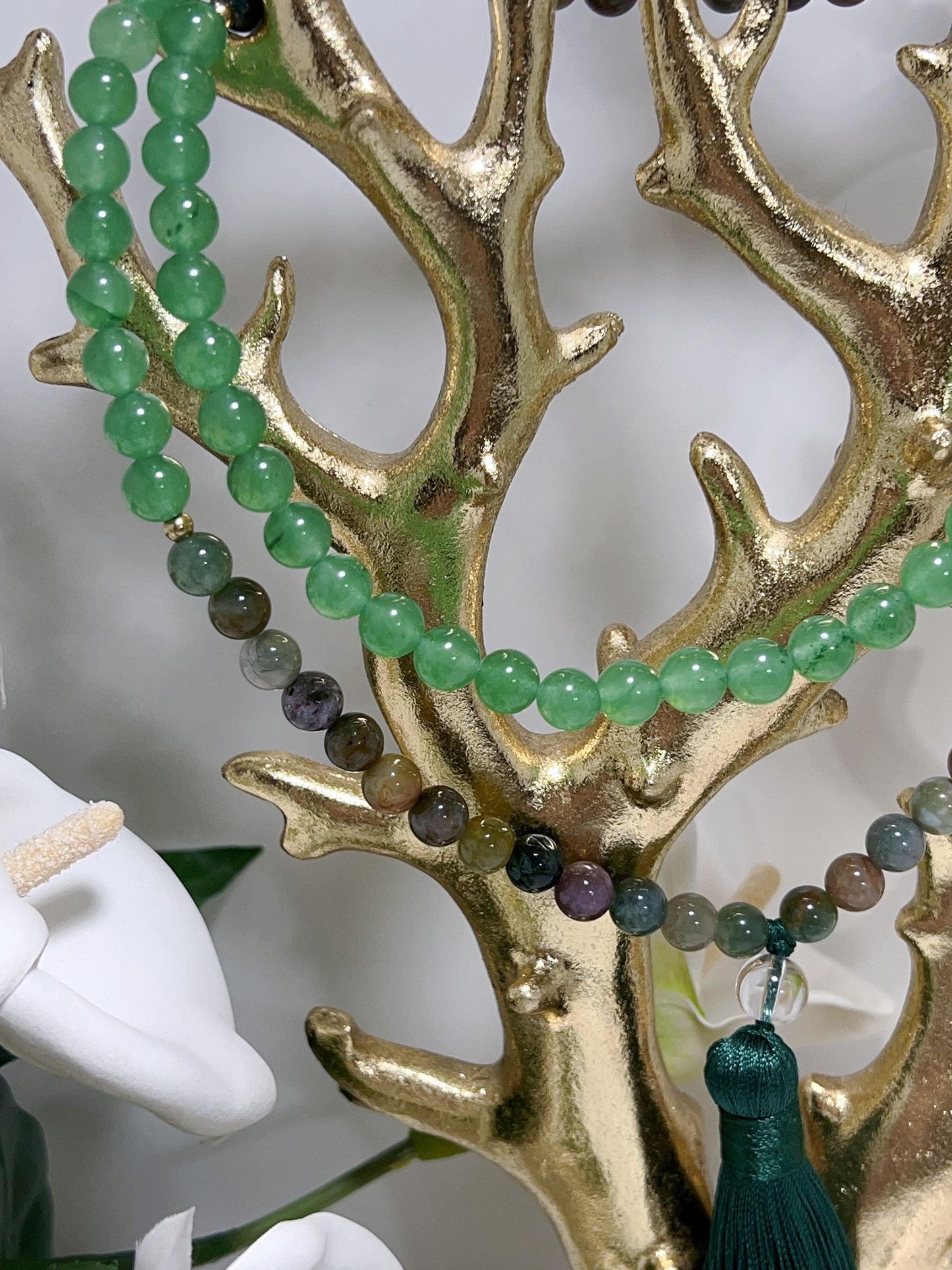 Aventurine - Ocean Jasper Mala Beads with Green Tassel