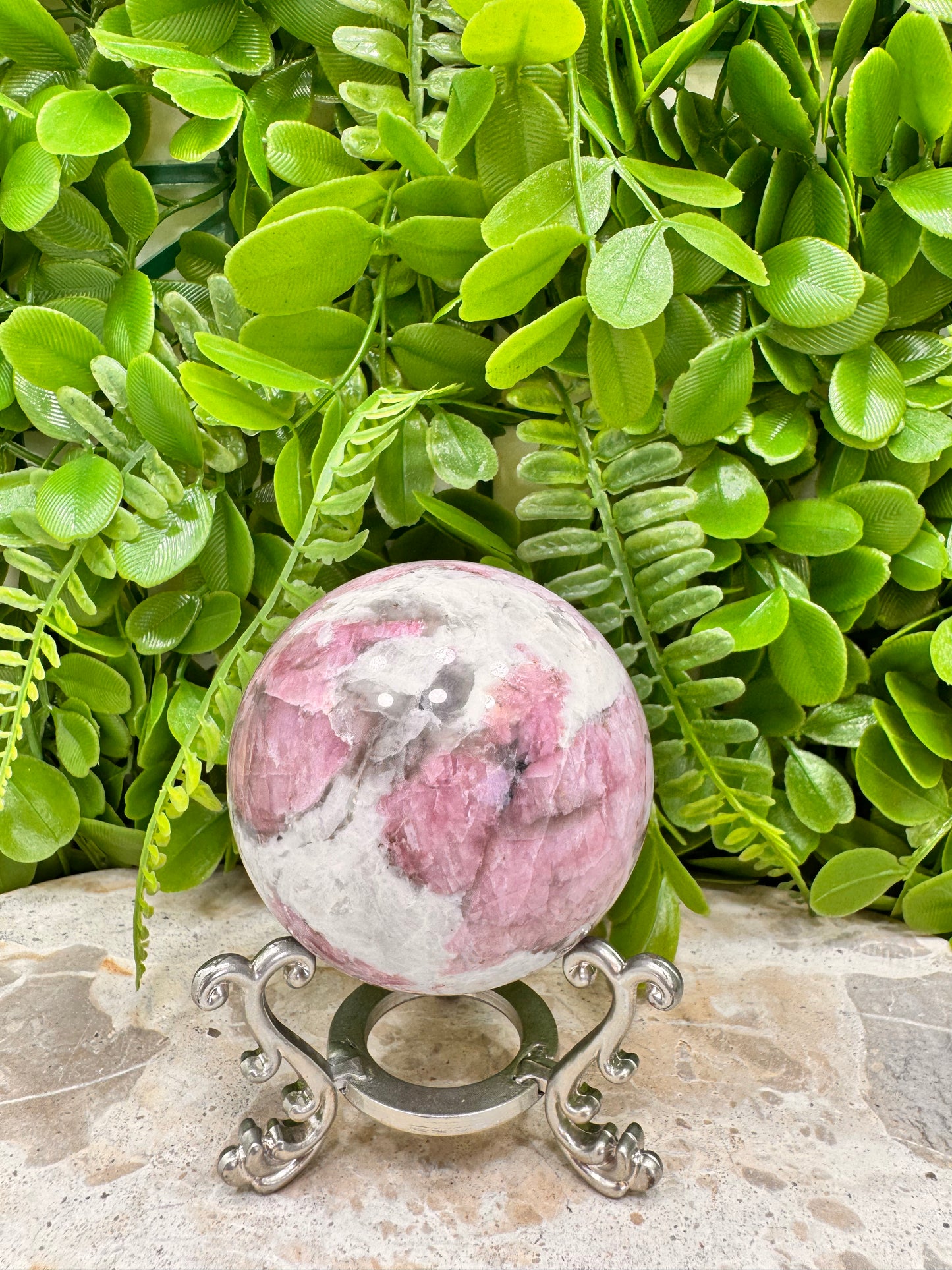 Pink Tourmaline Smokey Quartz Sphere 440g
