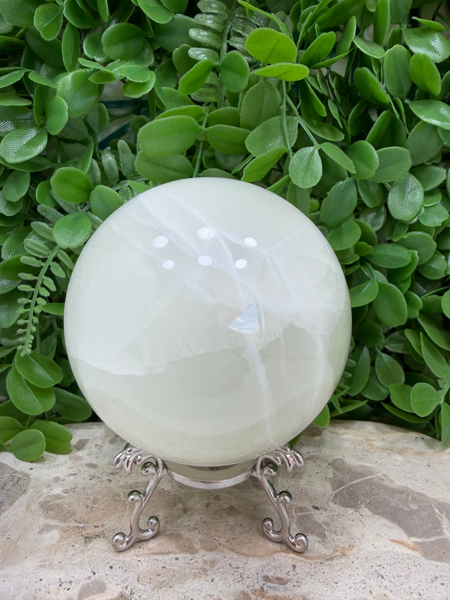 Silky White Calcite Sphere 1548g