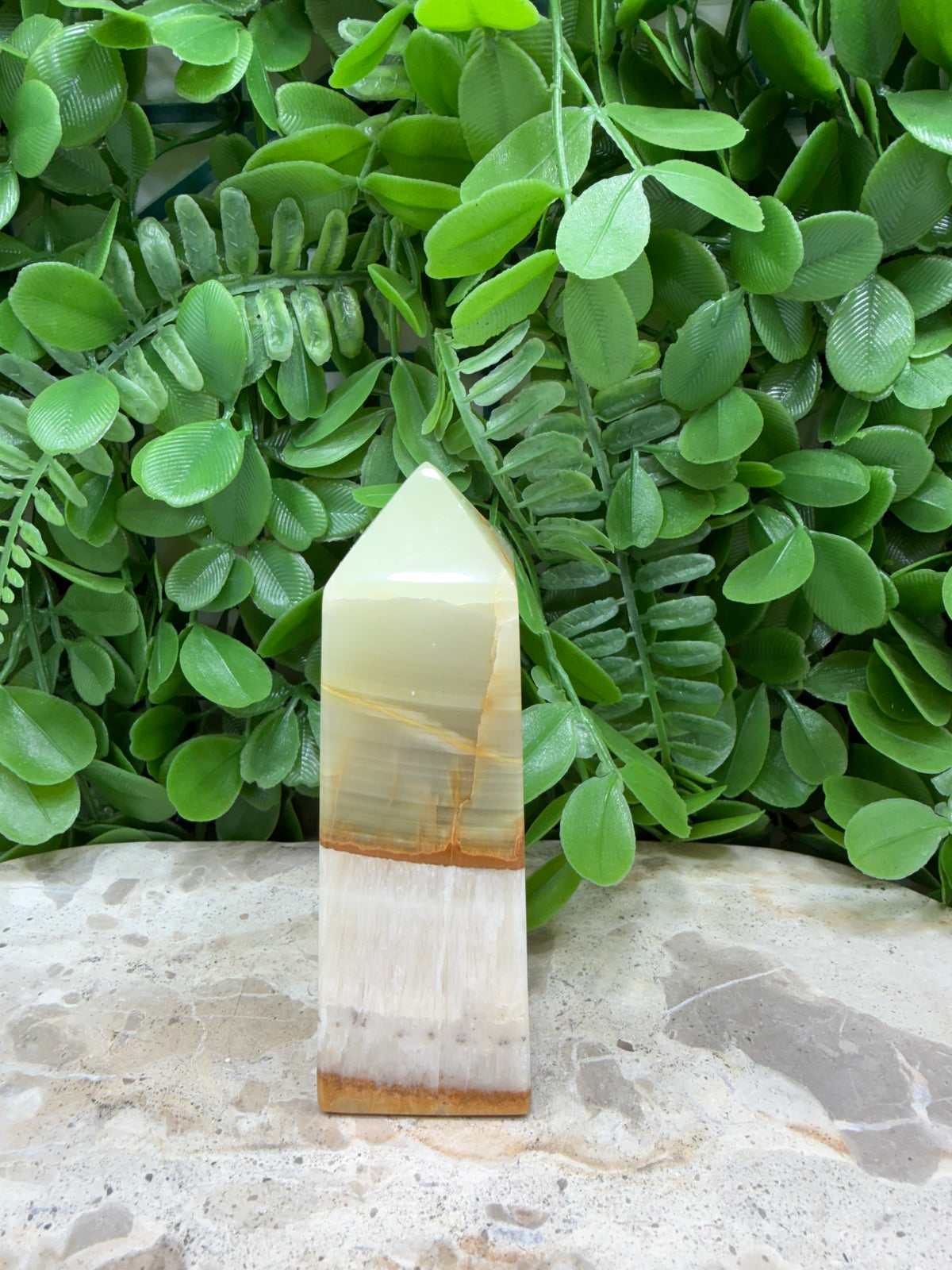 Green Onyx with White Calcite Tower 258g