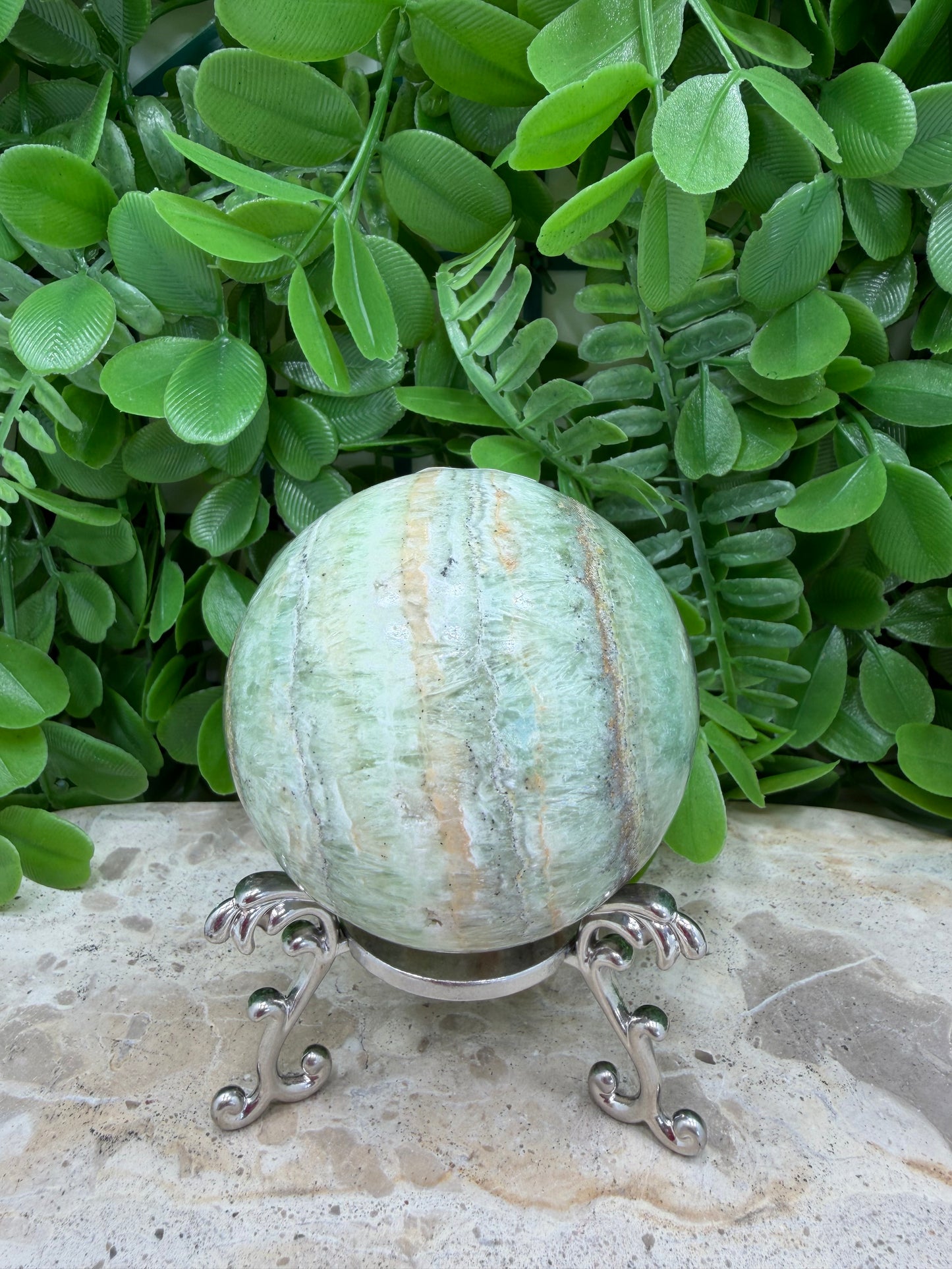 Emerald Kiwi Calcite Sphere 414g