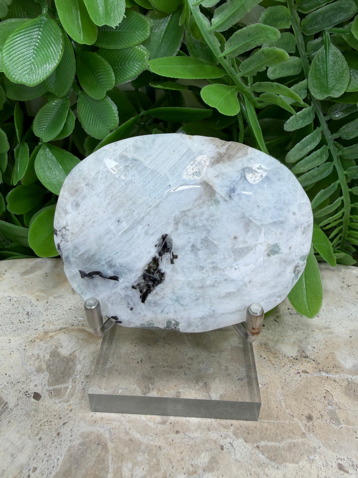 Rainbow Moonstone Palm Stone | Intuition • New Beginnings • Emotional Balance