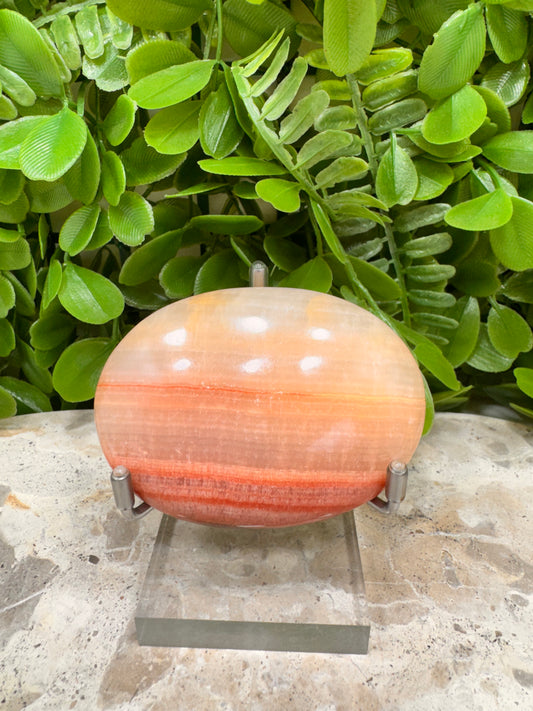 Peach Banded Calcite Palm Stone 124g