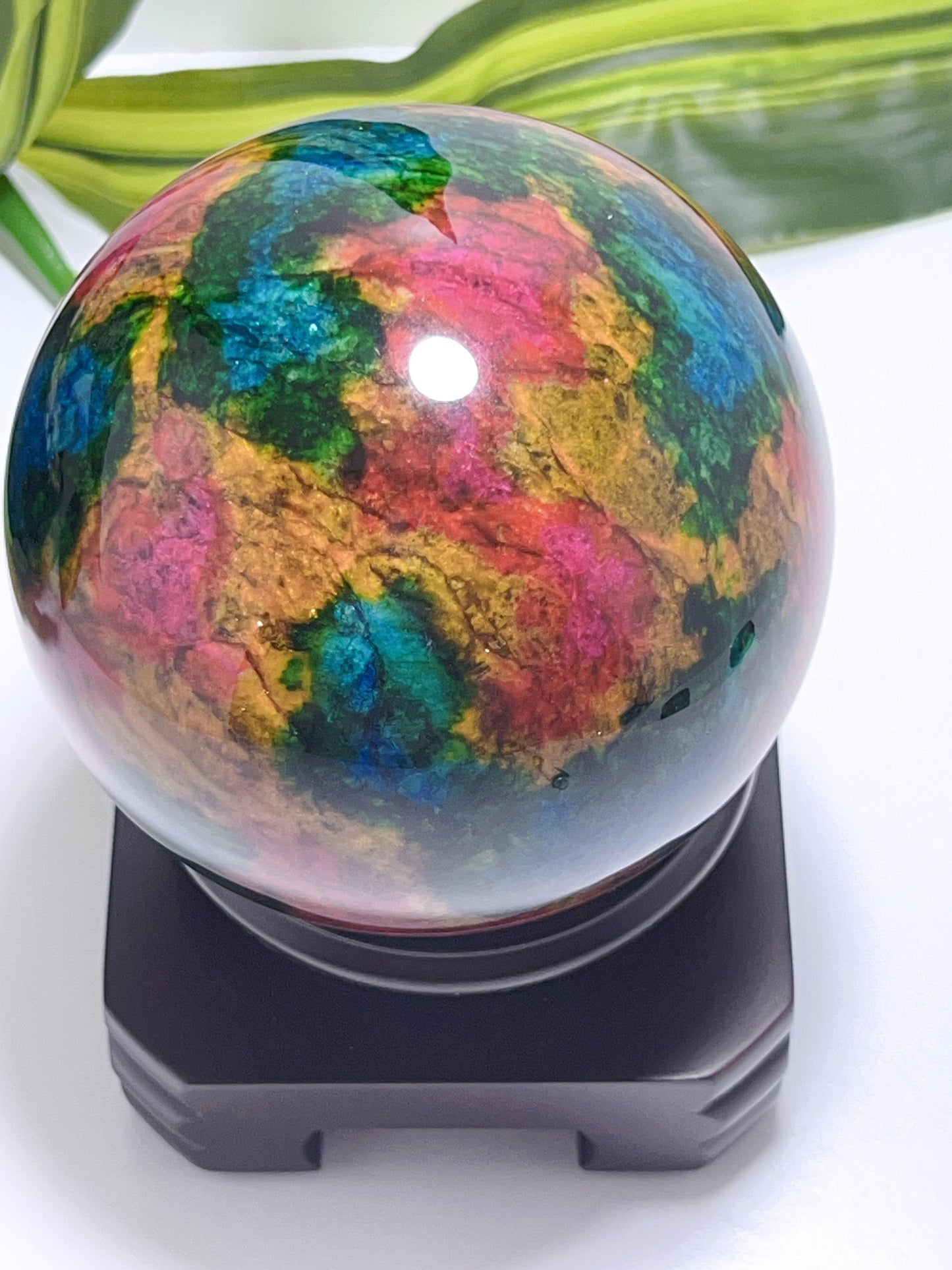 Seven Color Serpentine Jade Sphere with Stand 1766g