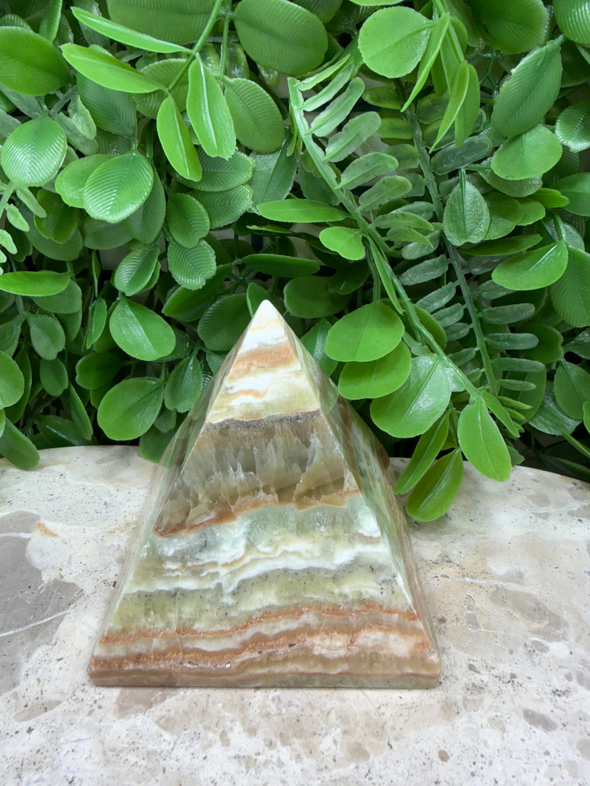Emerald Kiwi Calcite Pyramid | Balance • Renewal • Harmony