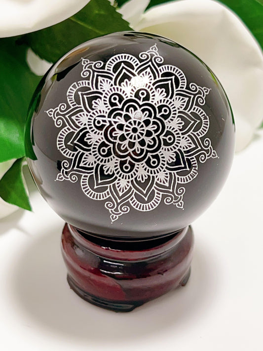 Obsidian Silver Mandala Sphere