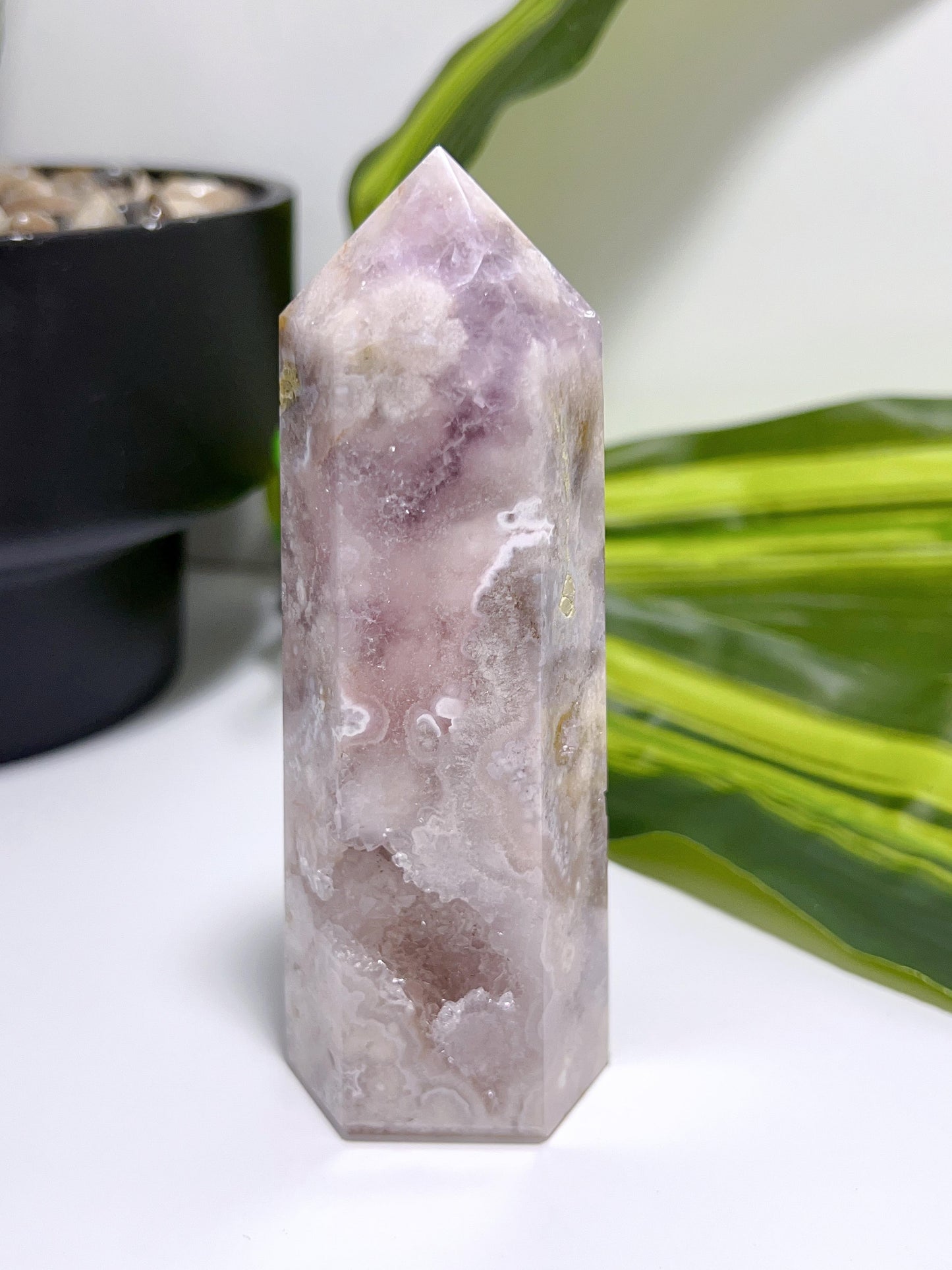 Pink Amethyst with Flower Agate Tower 234g