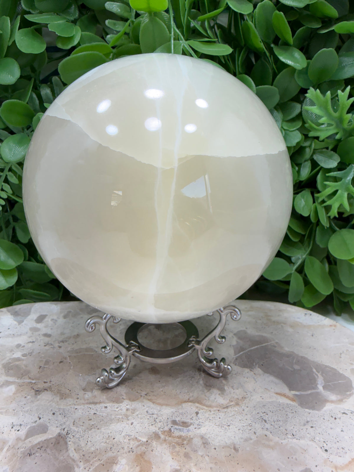 Dendritic Silky White Calcite Sphere 2472g | Calm • Clarity • Balance