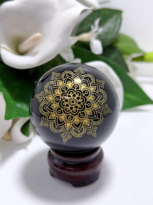 Obsidian Gold Mandala Sphere