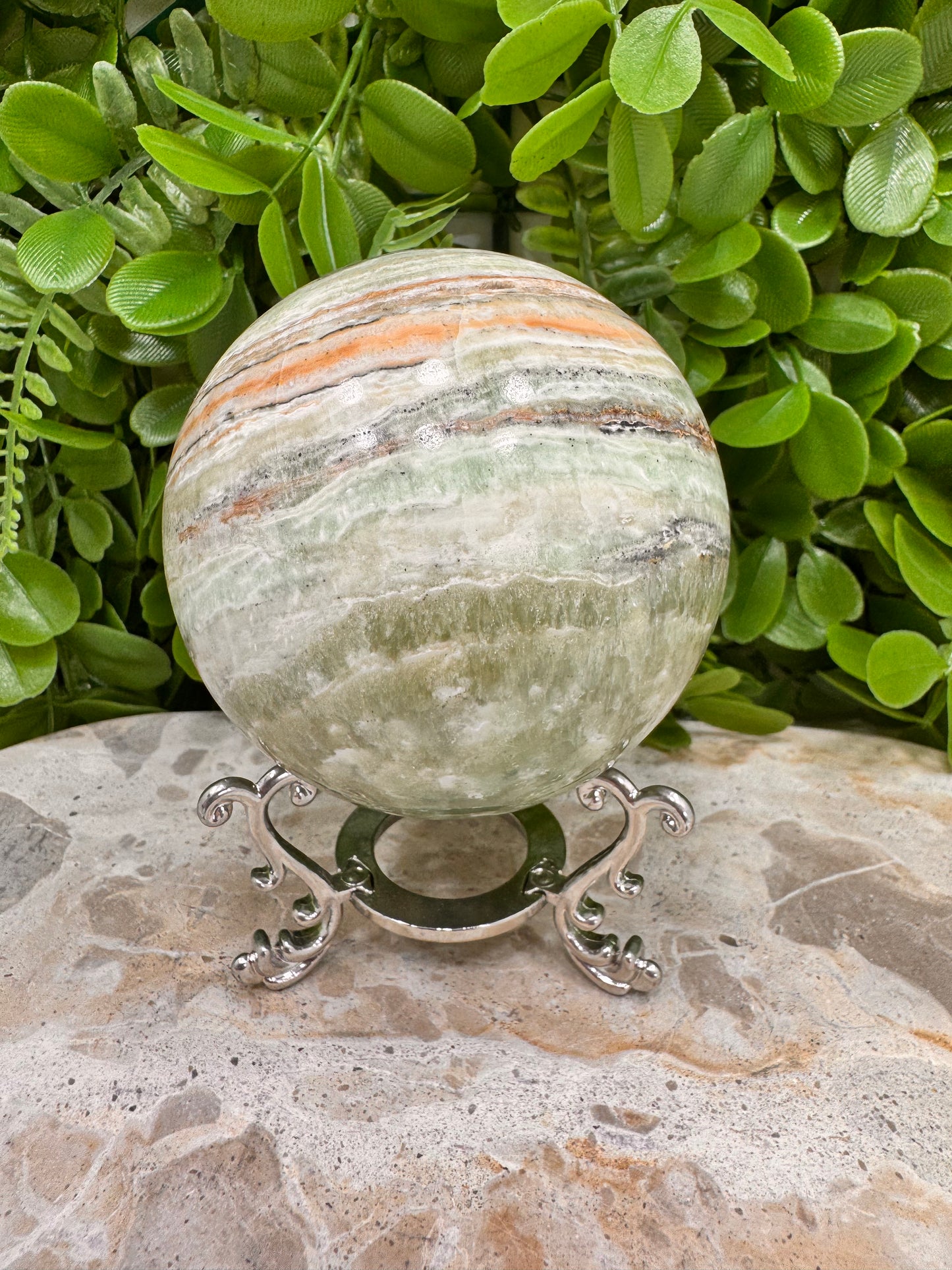 Emerald Kiwi Calcite Sphere 768g