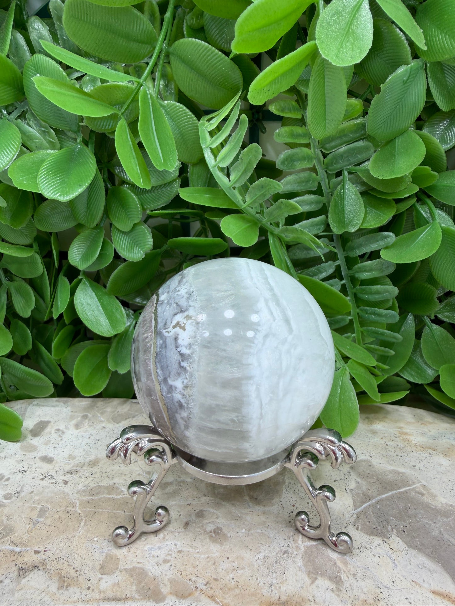 White Fluorite with Pyrite Sphere 302g