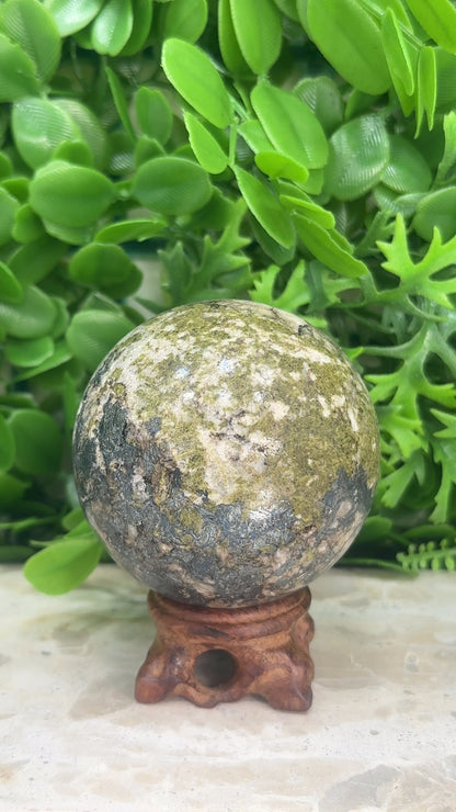 Epidote/Hematite with Quartz Sphere 606g