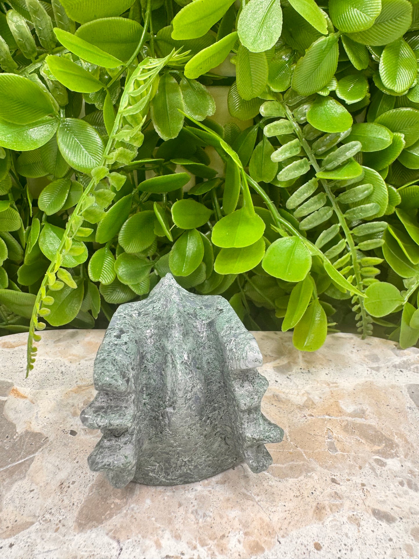 Moss Agate Dragon Skull 270g