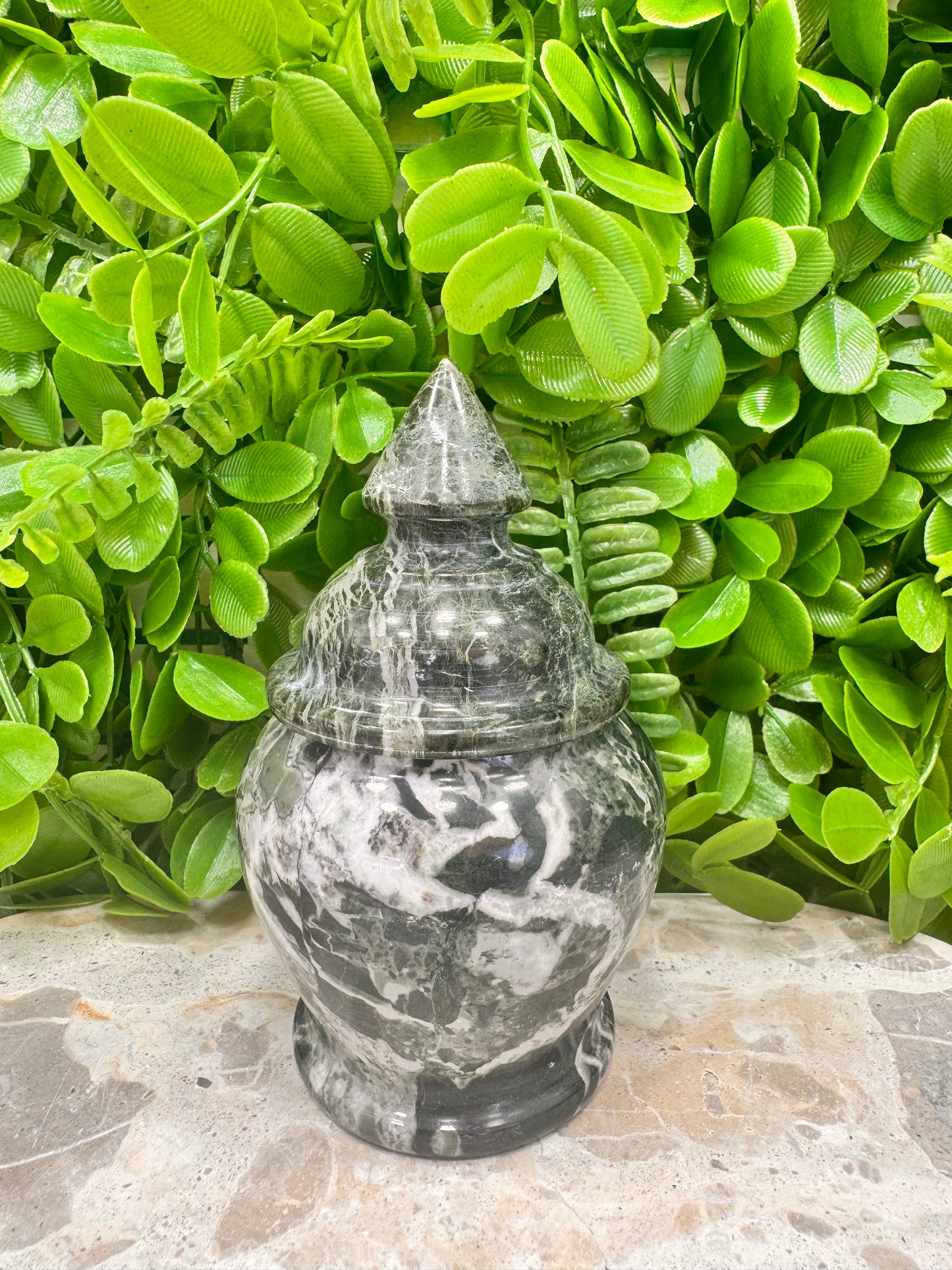 Black Zebra Serpentine Urn 416g