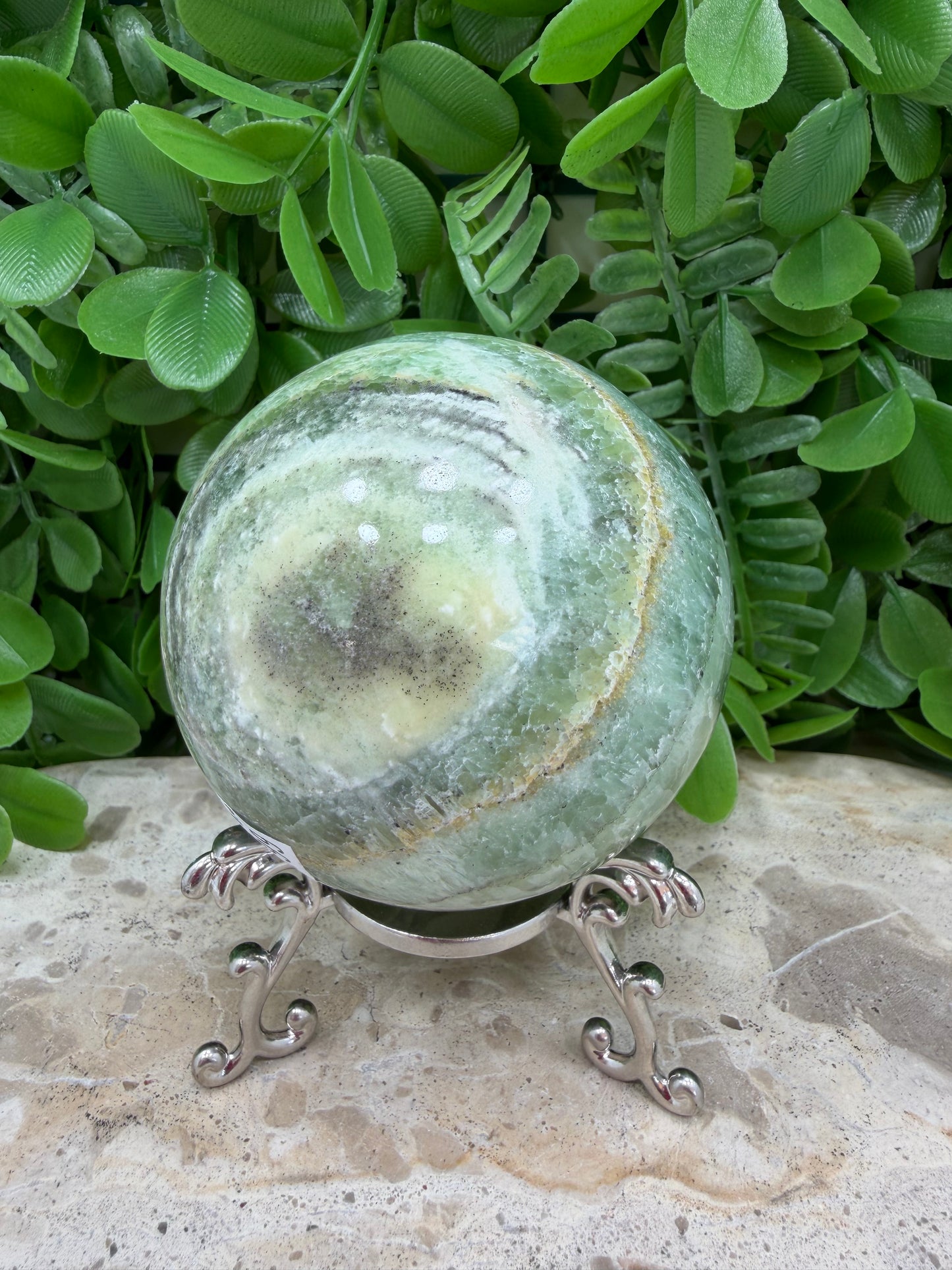 Emerald Kiwi Calcite Sphere 594g