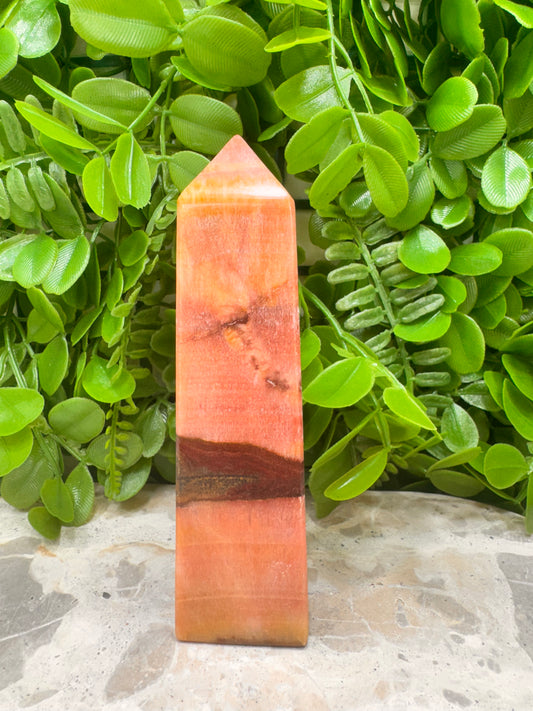 Peach Banded Calcite Tower 358g