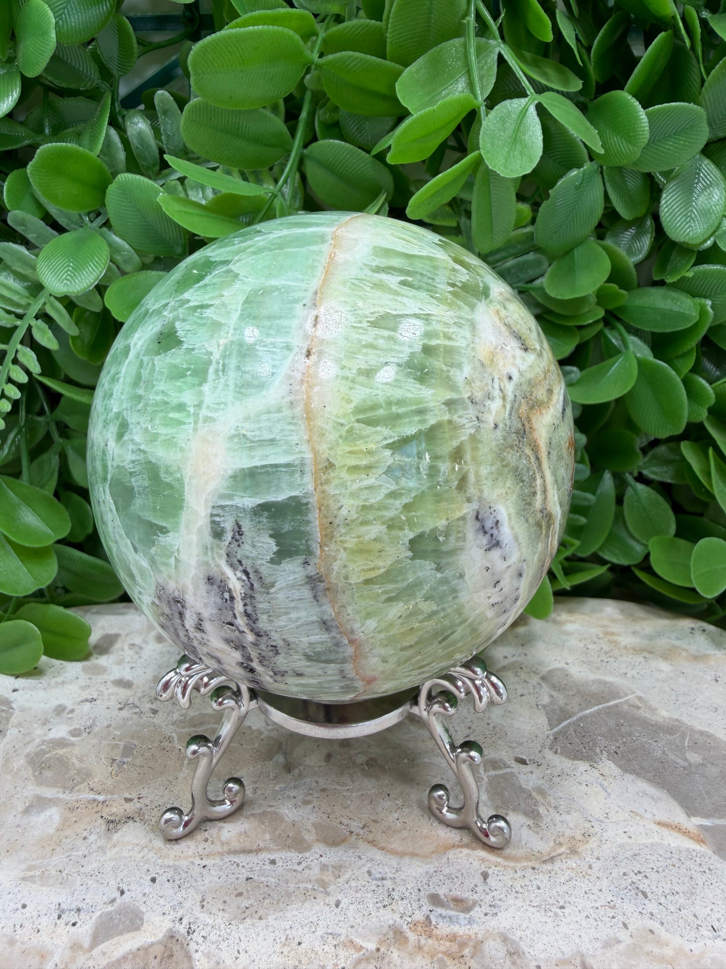 Emerald Kiwi Calcite Sphere 1122g