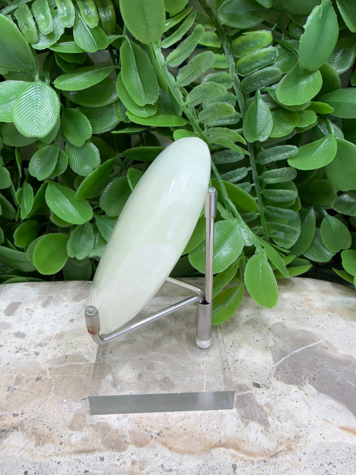 Silky White Calcite Palm stone 162g